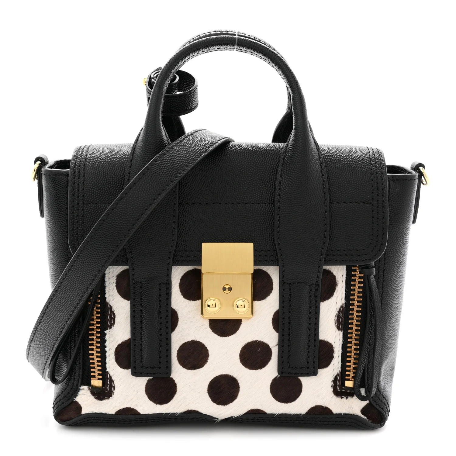 Calf Hair Polka Dot Mini Pashli Satchel Black
