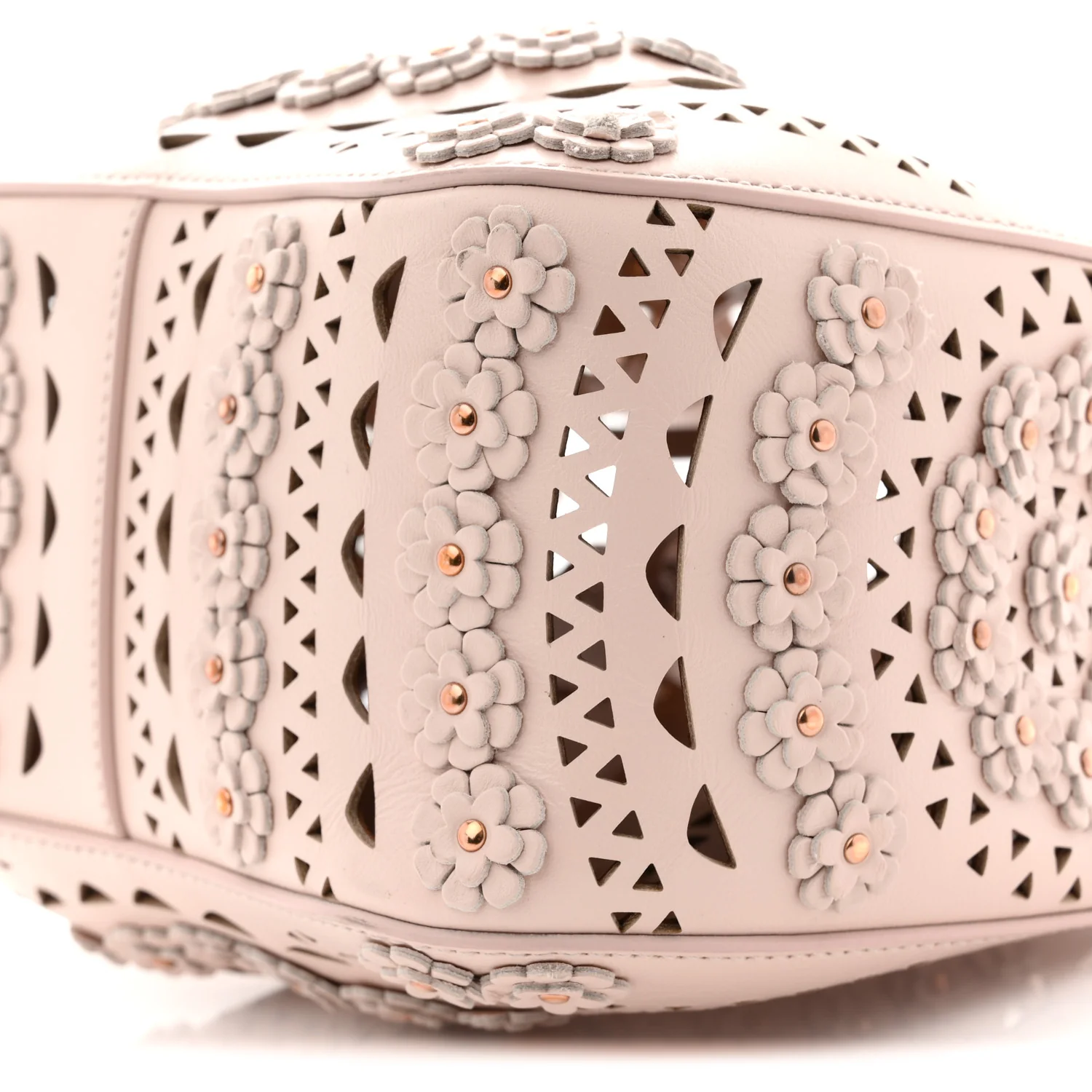 Calfskin Laser Cut Floral Studded Rose-Marie 19 Bag Sable - Image 10