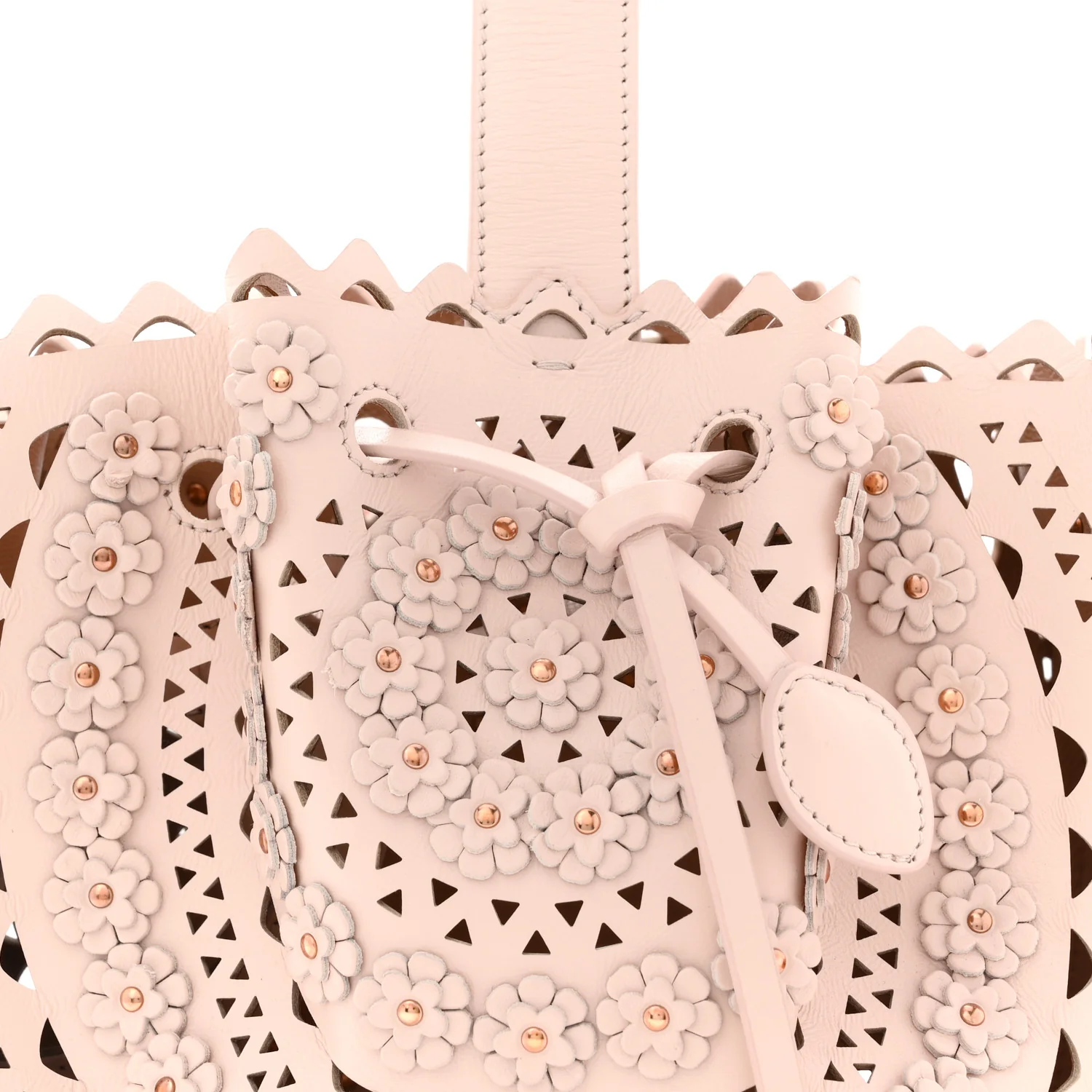 Calfskin Laser Cut Floral Studded Rose-Marie 19 Bag Sable - Image 8