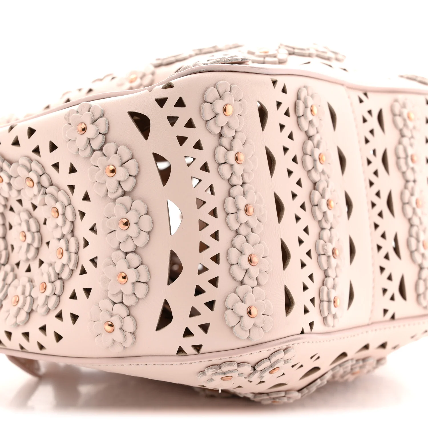 Calfskin Laser Cut Floral Studded Rose-Marie 19 Bag Sable - Image 9