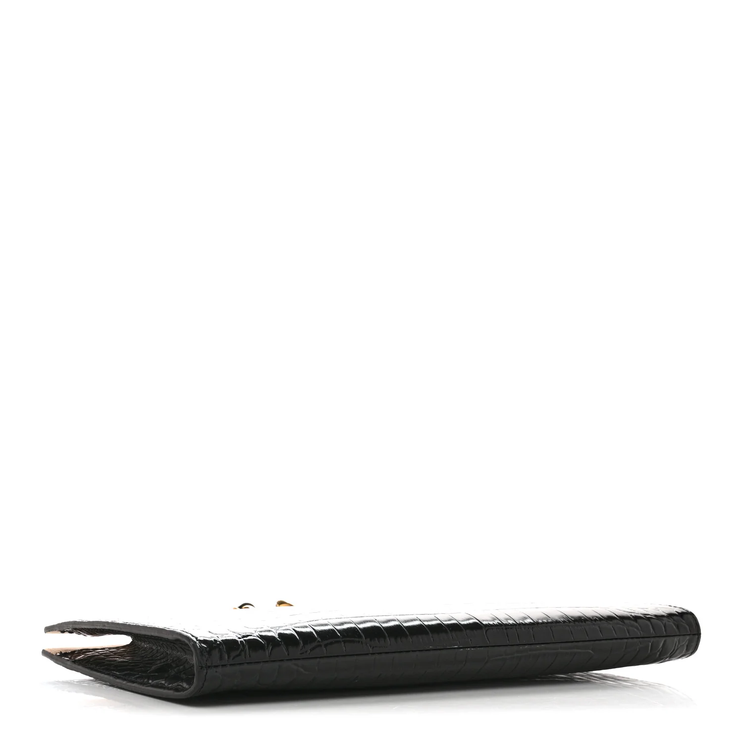 Calfskin Crocodile Embossed Knuckle Flat Clutch Black Gold - Image 4