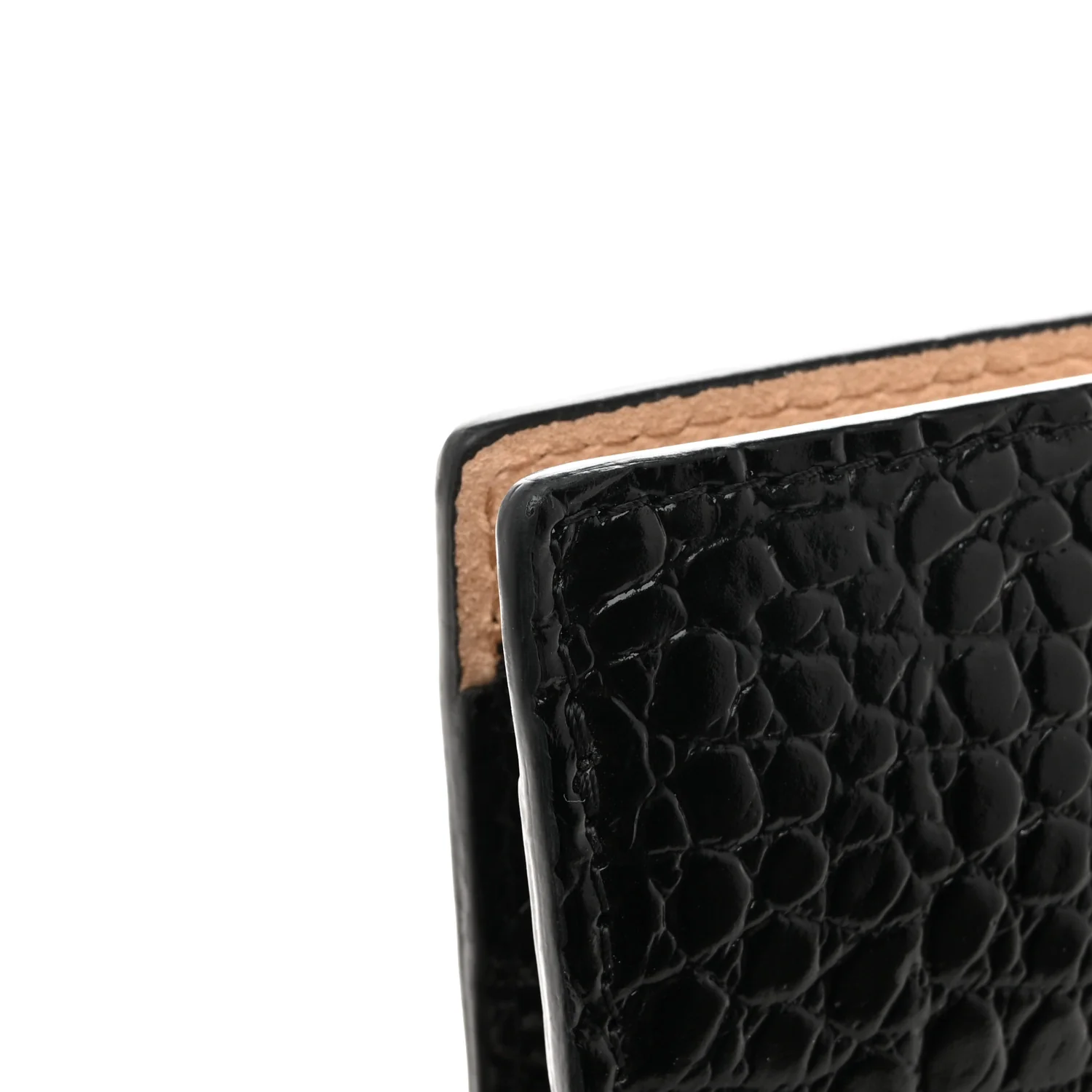 Calfskin Crocodile Embossed Knuckle Flat Clutch Black Gold - Image 9