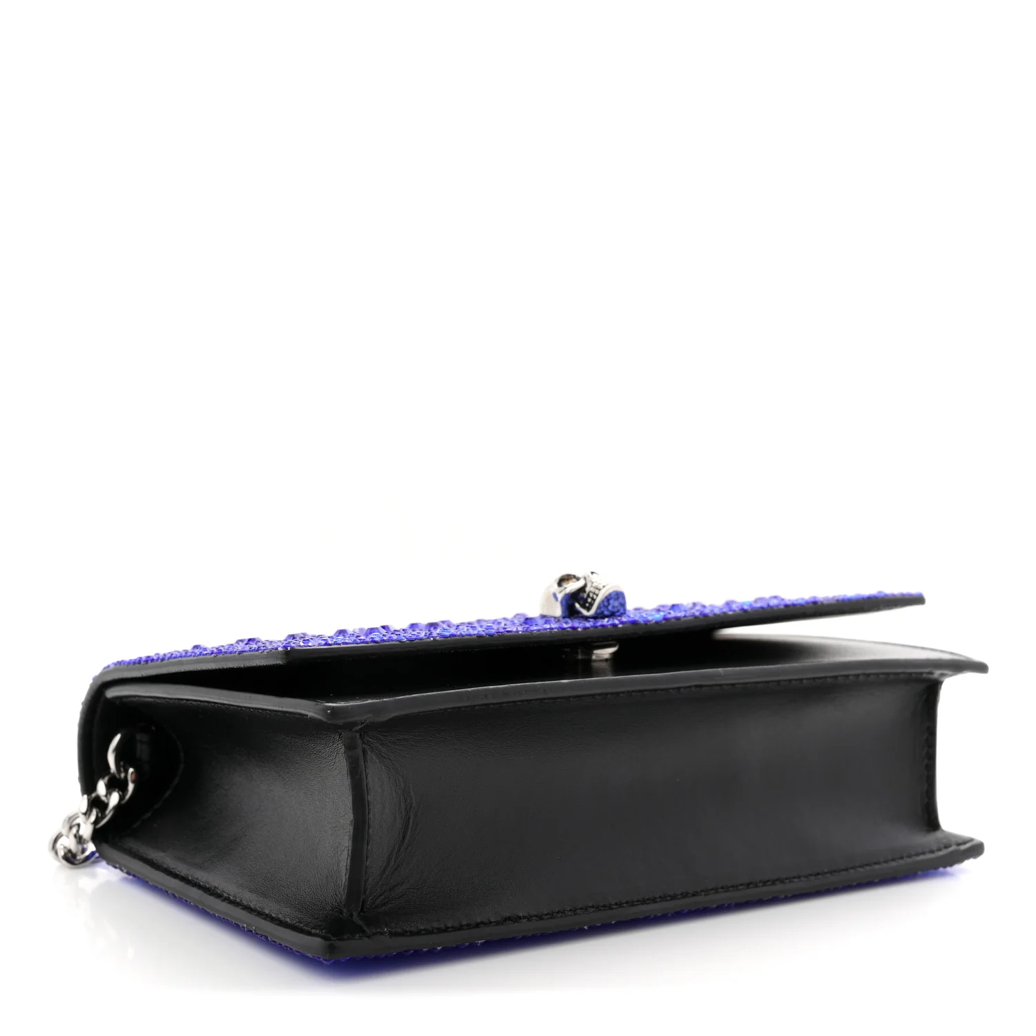 Calfskin Crystal Skull Mini Crossbody Bag Electric Blue - Image 4