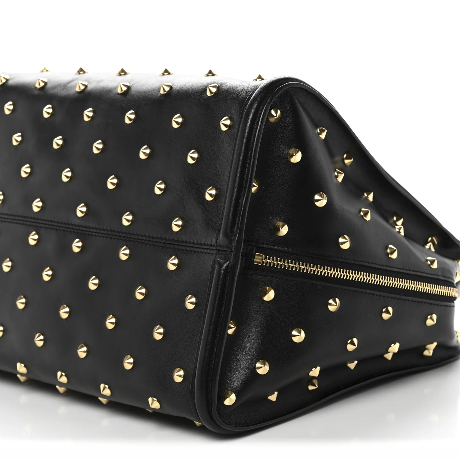 Calfskin Large Studded Padlock Zip Around Tote Black - Image 10