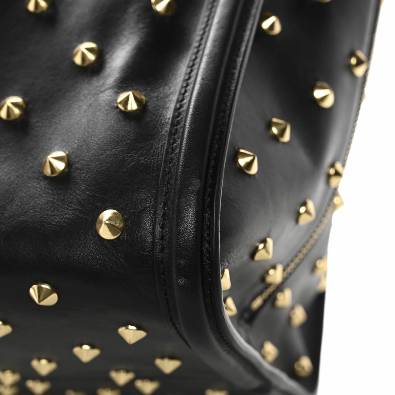 Calfskin Large Studded Padlock Zip Around Tote Black - Image 11