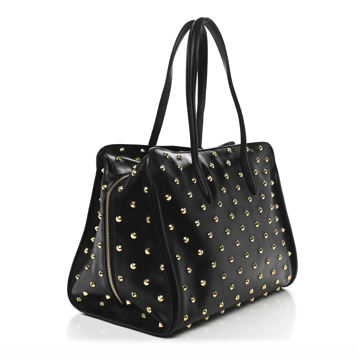 Calfskin Large Studded Padlock Zip Around Tote Black - Image 3