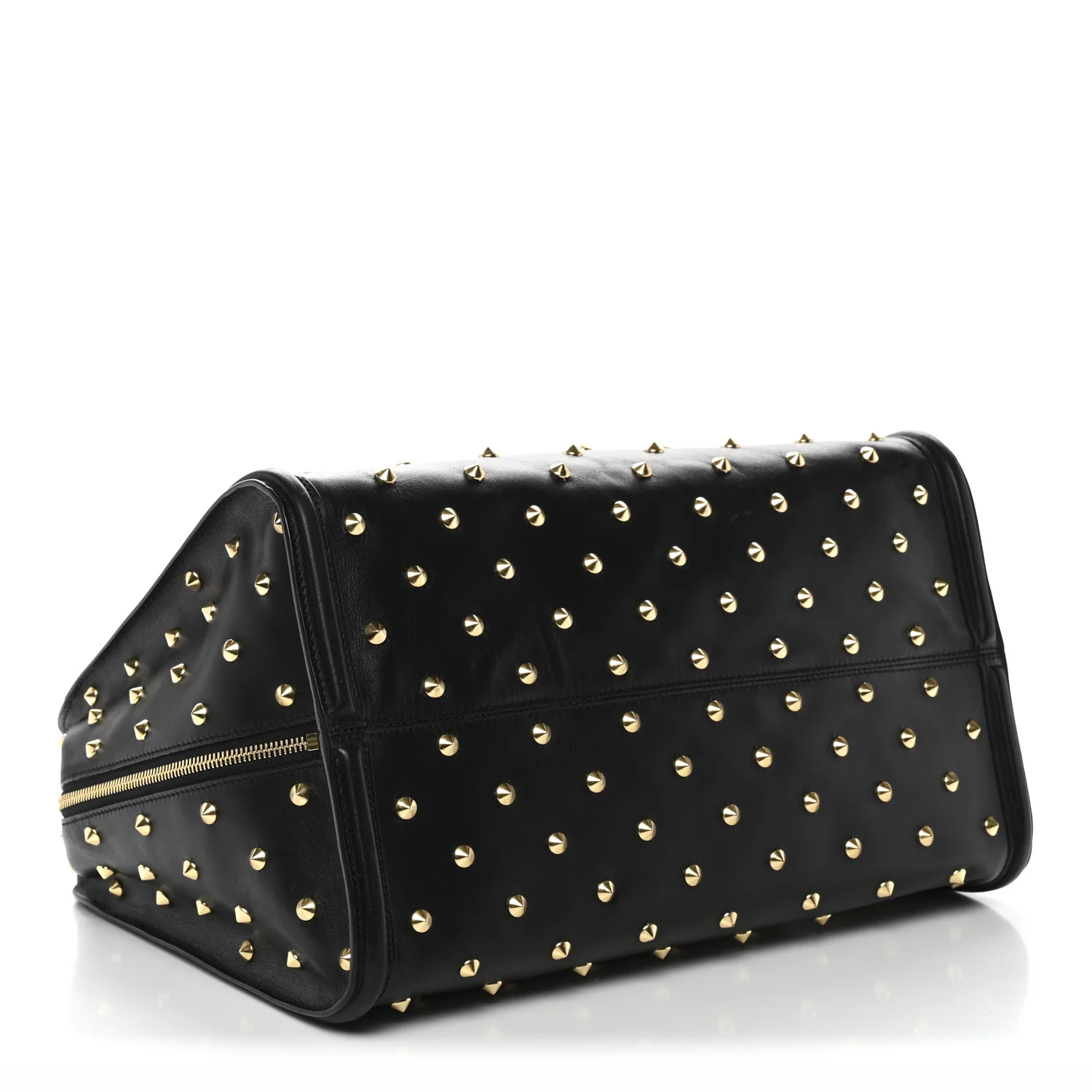 Calfskin Large Studded Padlock Zip Around Tote Black - Image 4