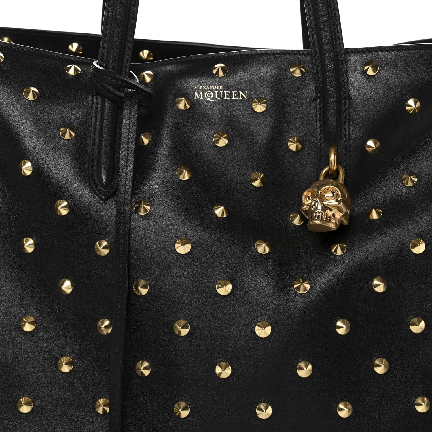 Calfskin Large Studded Padlock Zip Around Tote Black - Image 8