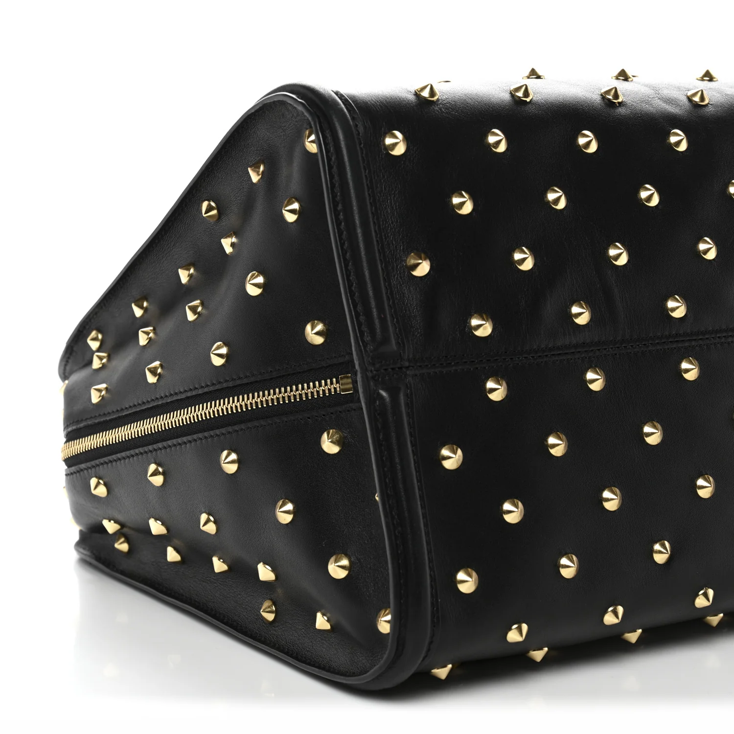 Calfskin Large Studded Padlock Zip Around Tote Black - Image 9