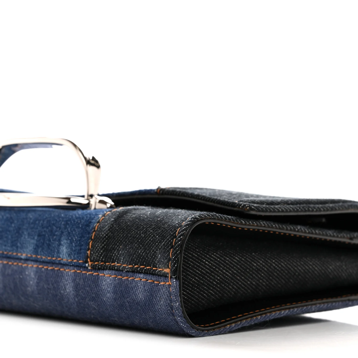 Denim Calfskin The Story Shoulder Bag Blue - Image 10