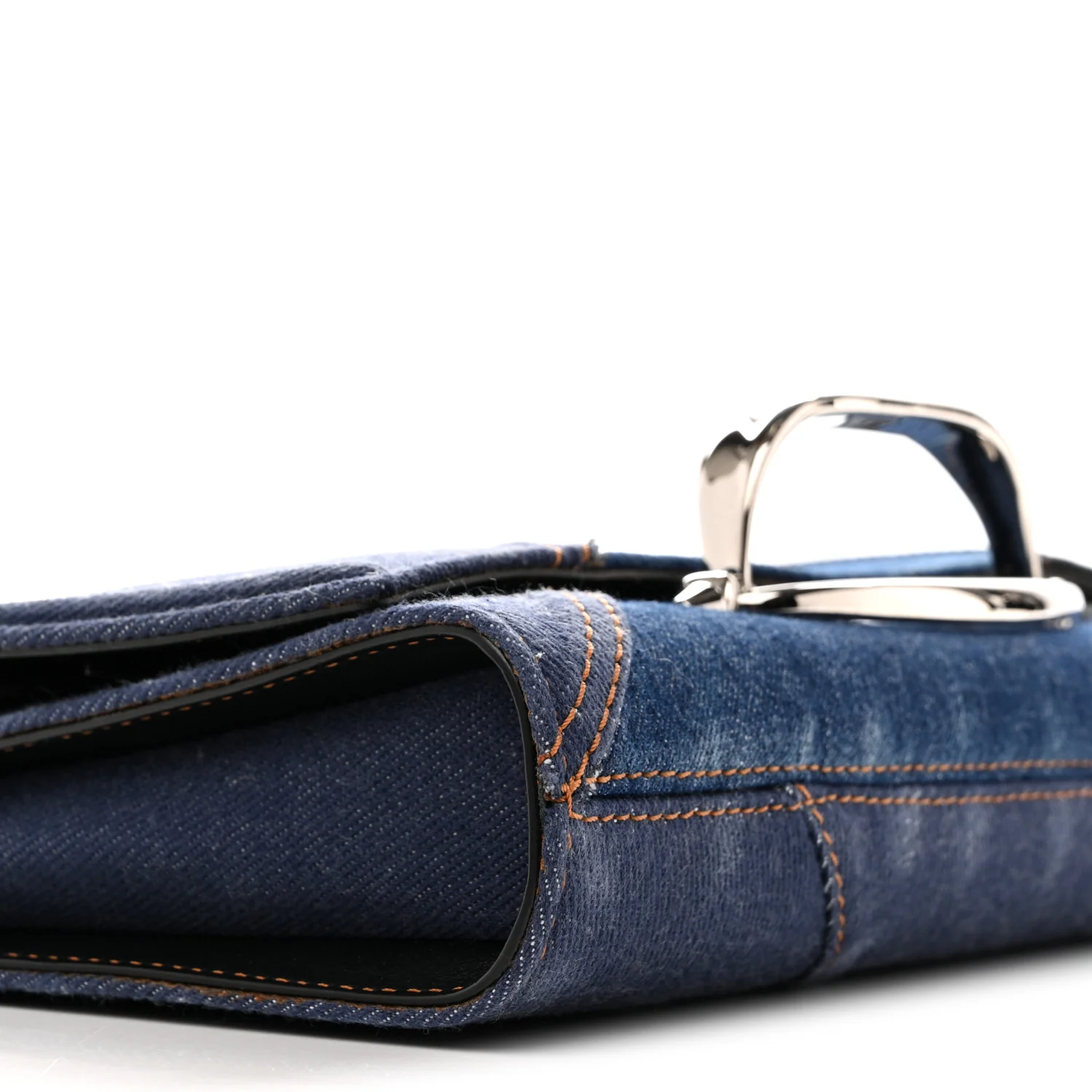 Denim Calfskin The Story Shoulder Bag Blue - Image 9
