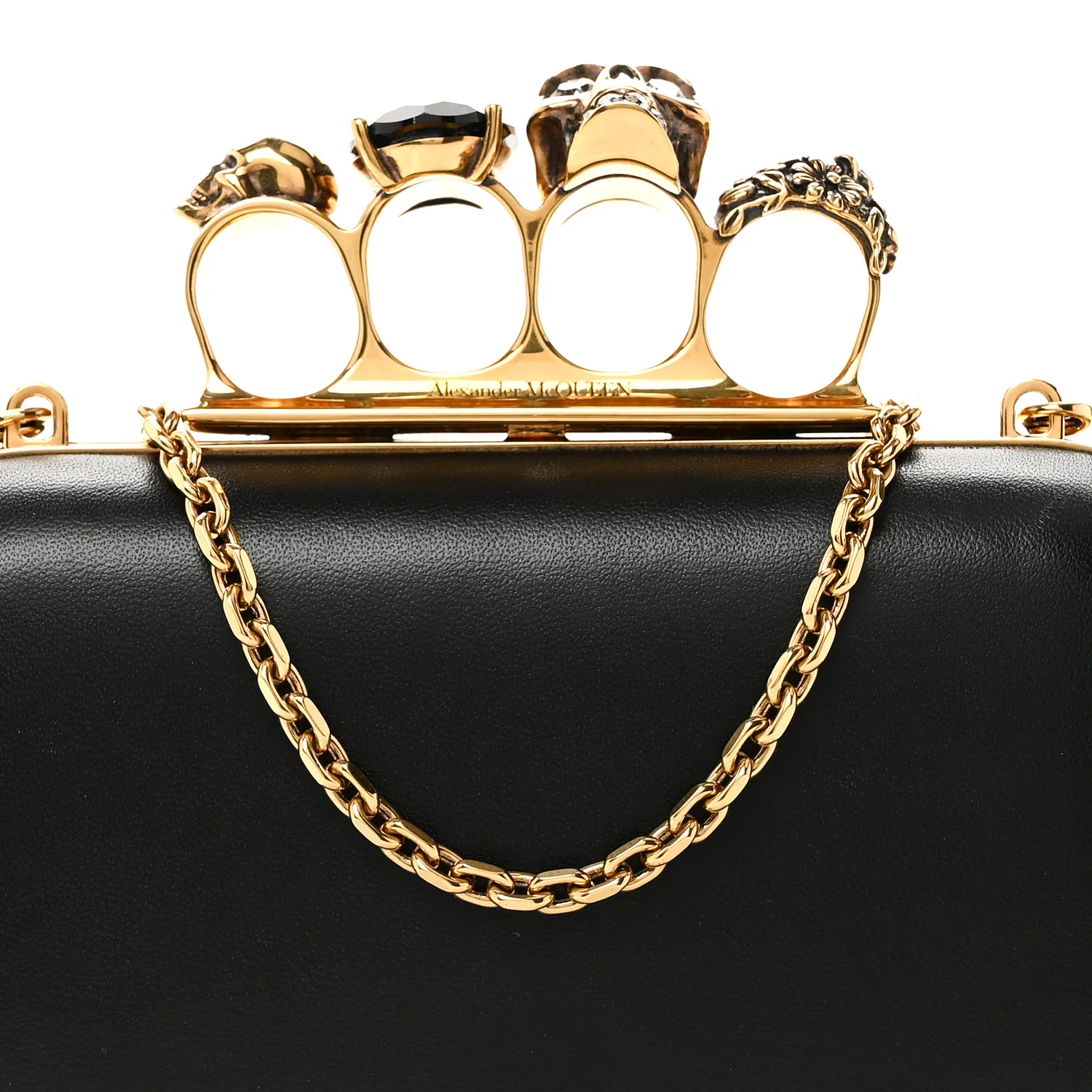 Nappa Skull Knuckle Duster Box Clutch Black - Image 8