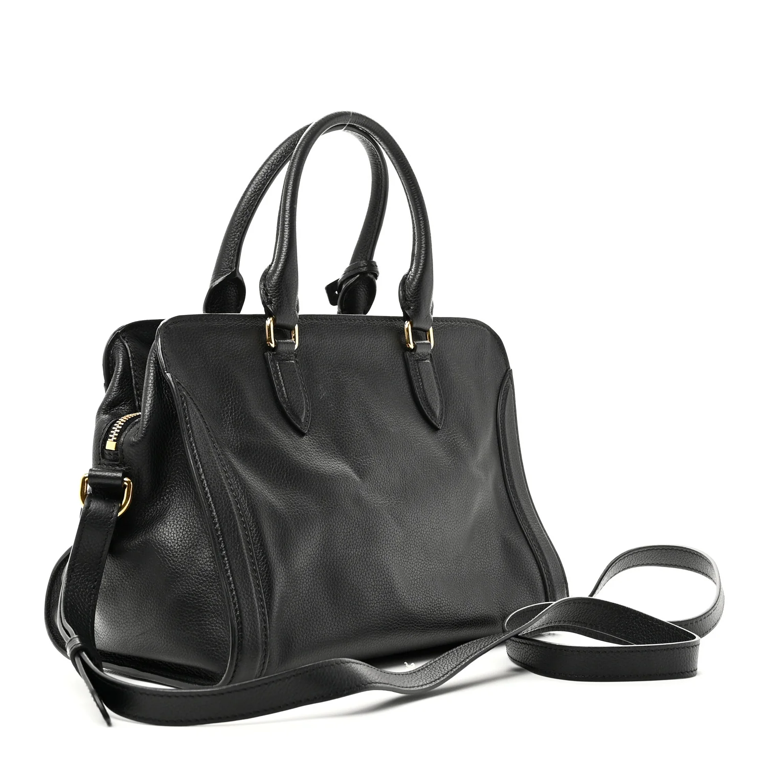 Pebbled Calfskin Small Skull Padlock Zip Around Tote Black - Image 3