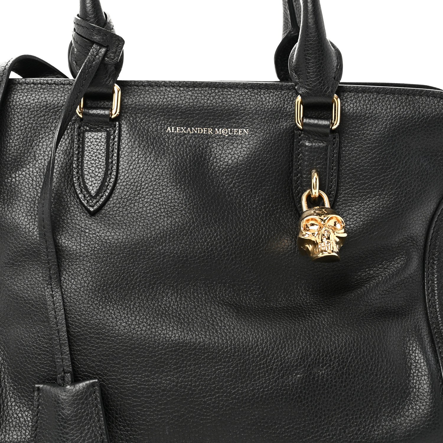 Pebbled Calfskin Small Skull Padlock Zip Around Tote Black - Image 8