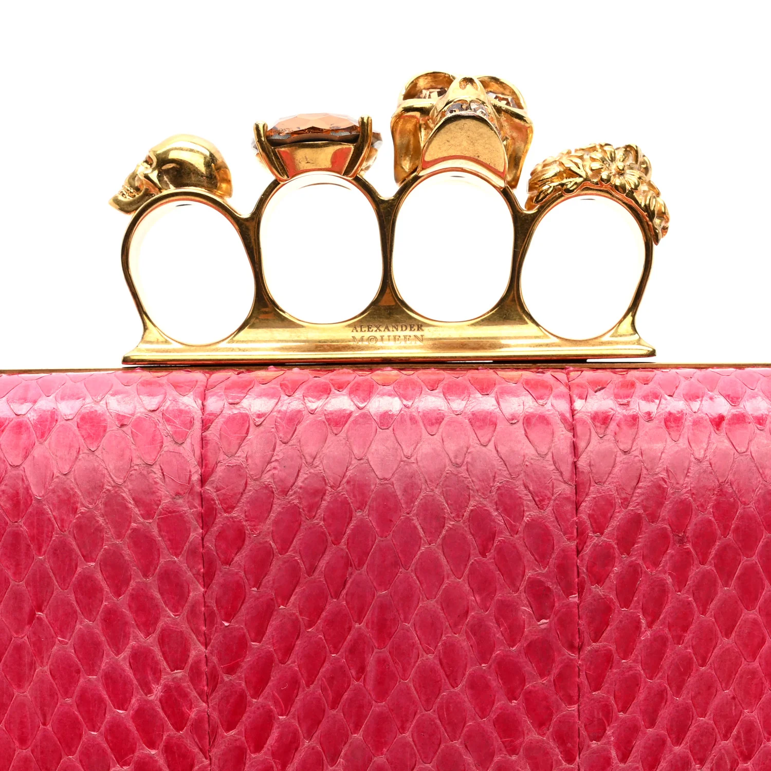 Snakeskin Knuckle Box Clutch Pink - Image 7