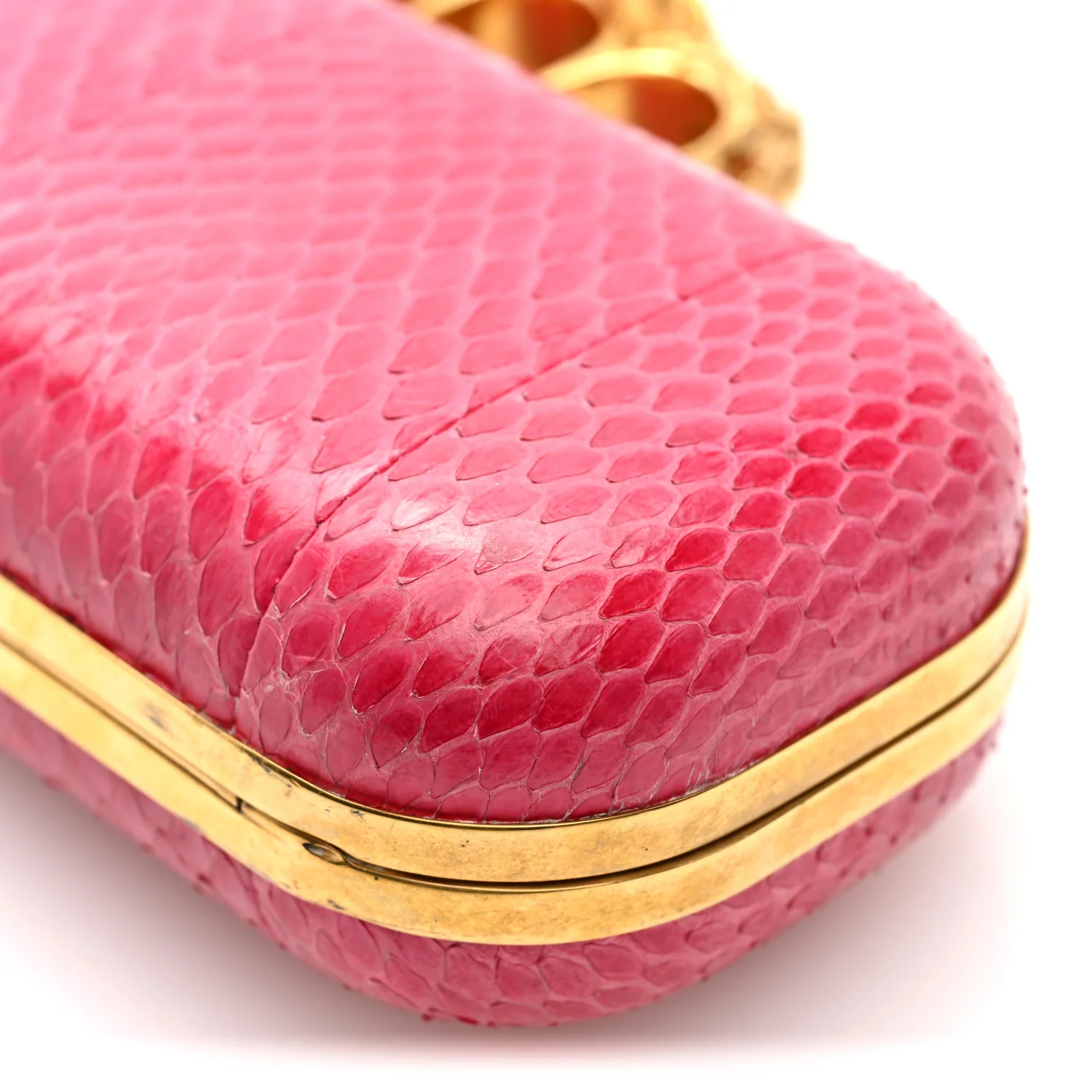 Snakeskin Knuckle Box Clutch Pink - Image 9