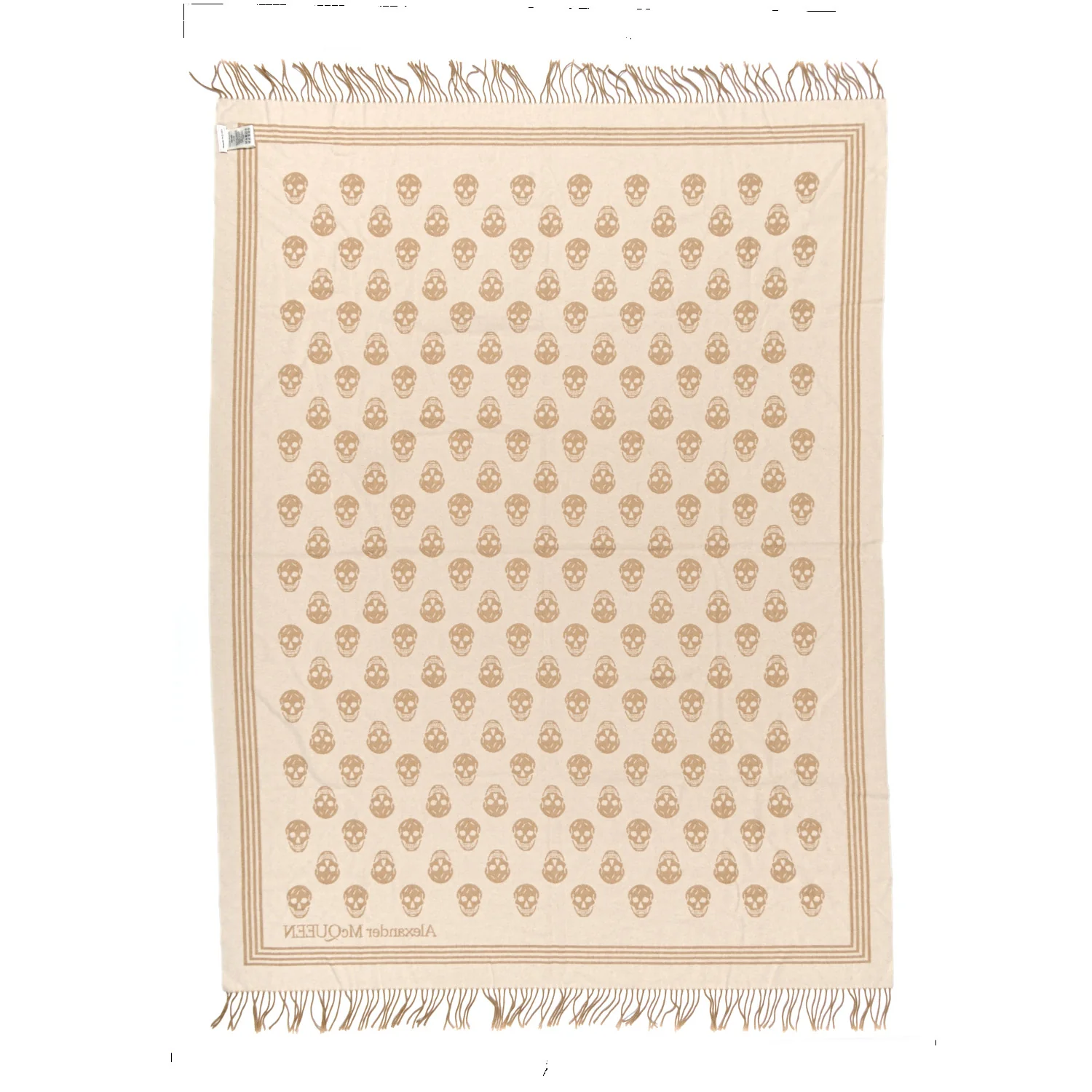 Wool Cashmere Skull Scarf Beige White - Image 2