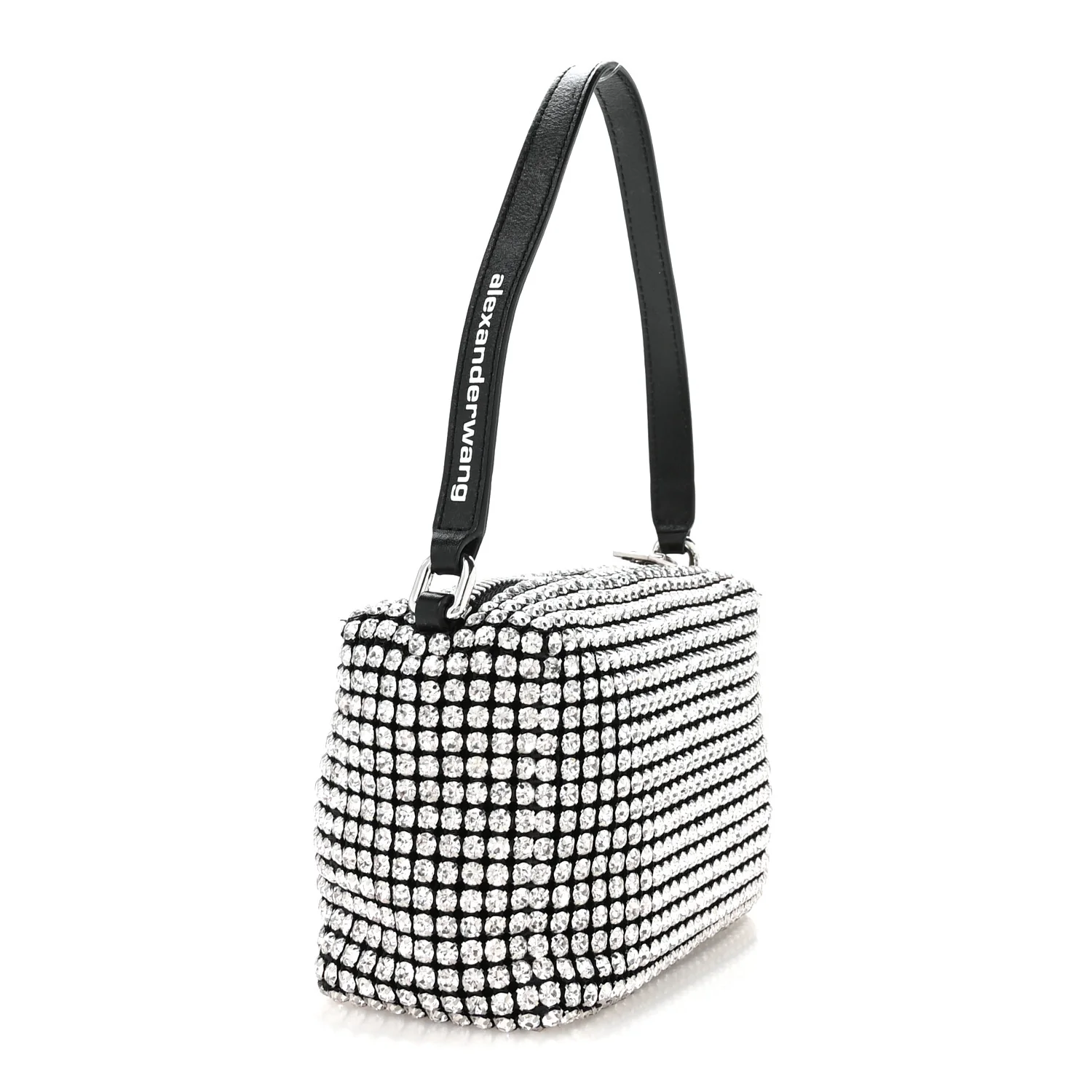 Mesh Crystal Rhinestone Mini Heiress Pouch Black Silver - Image 3