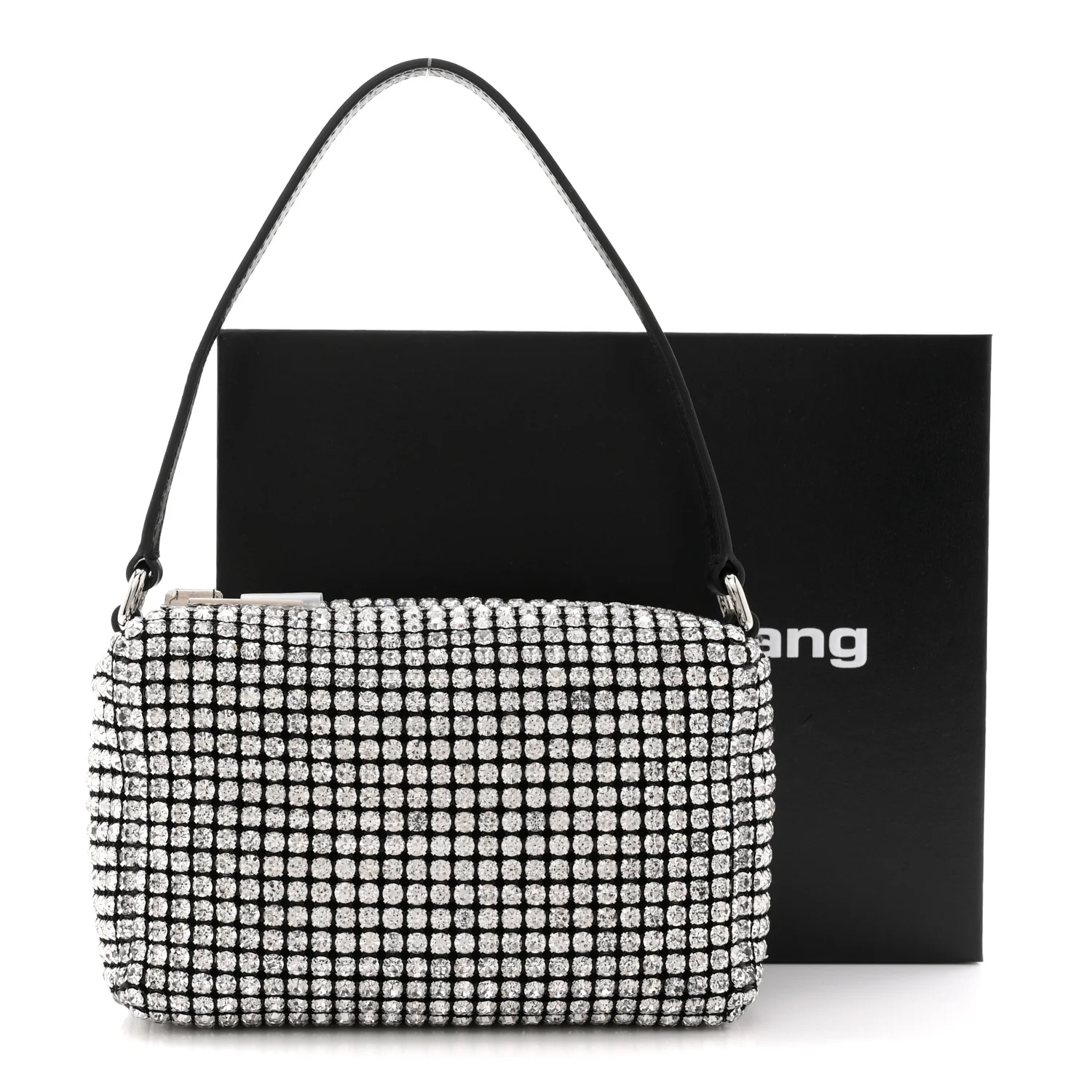 Mesh Crystal Rhinestone Mini Heiress Pouch Black Silver - Image 10