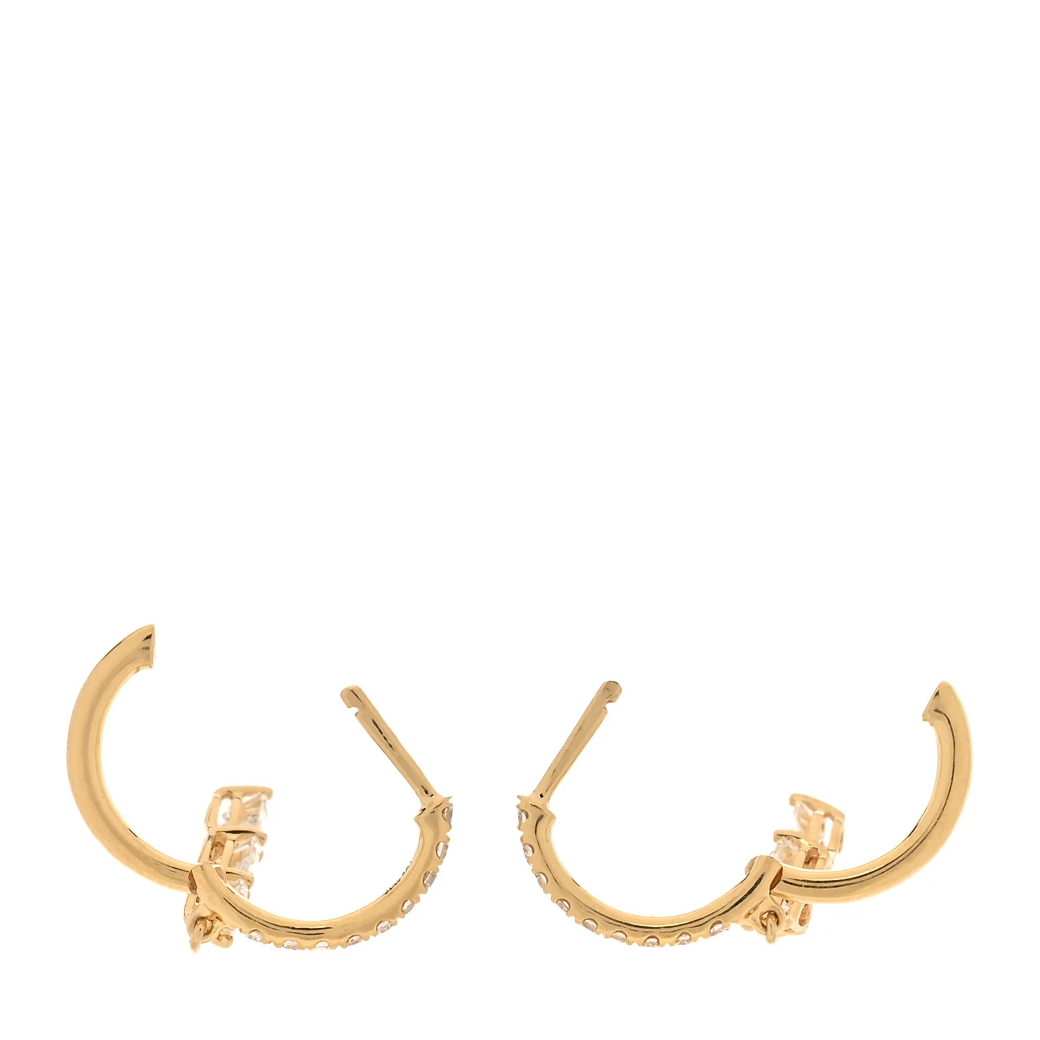 18K Yellow Gold Diamond Pear Huggie Drop Earrings - Image 3