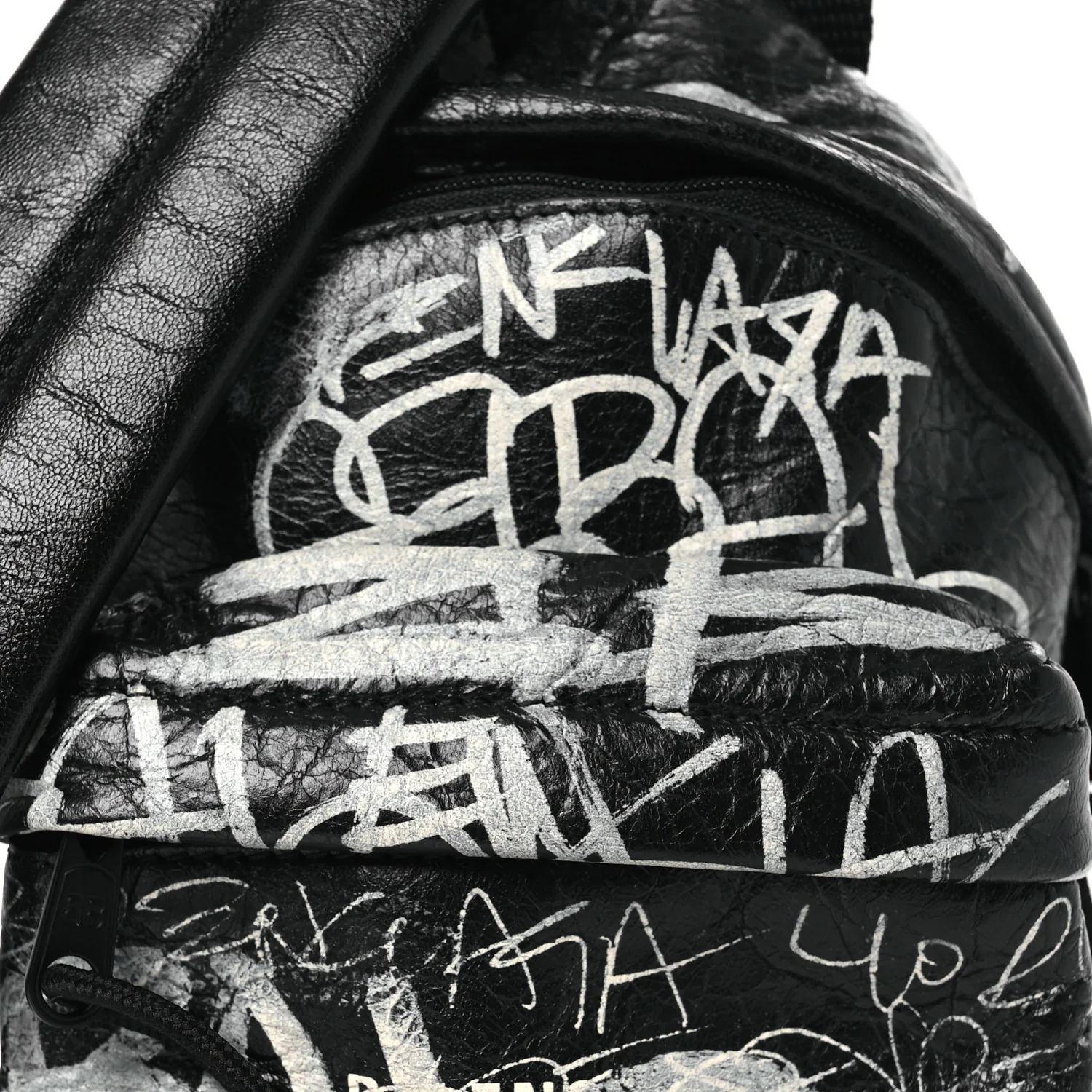 Agneau Arena Graffiti All Over Mini Explorer Crossbody Backpack  Black White - Image 9