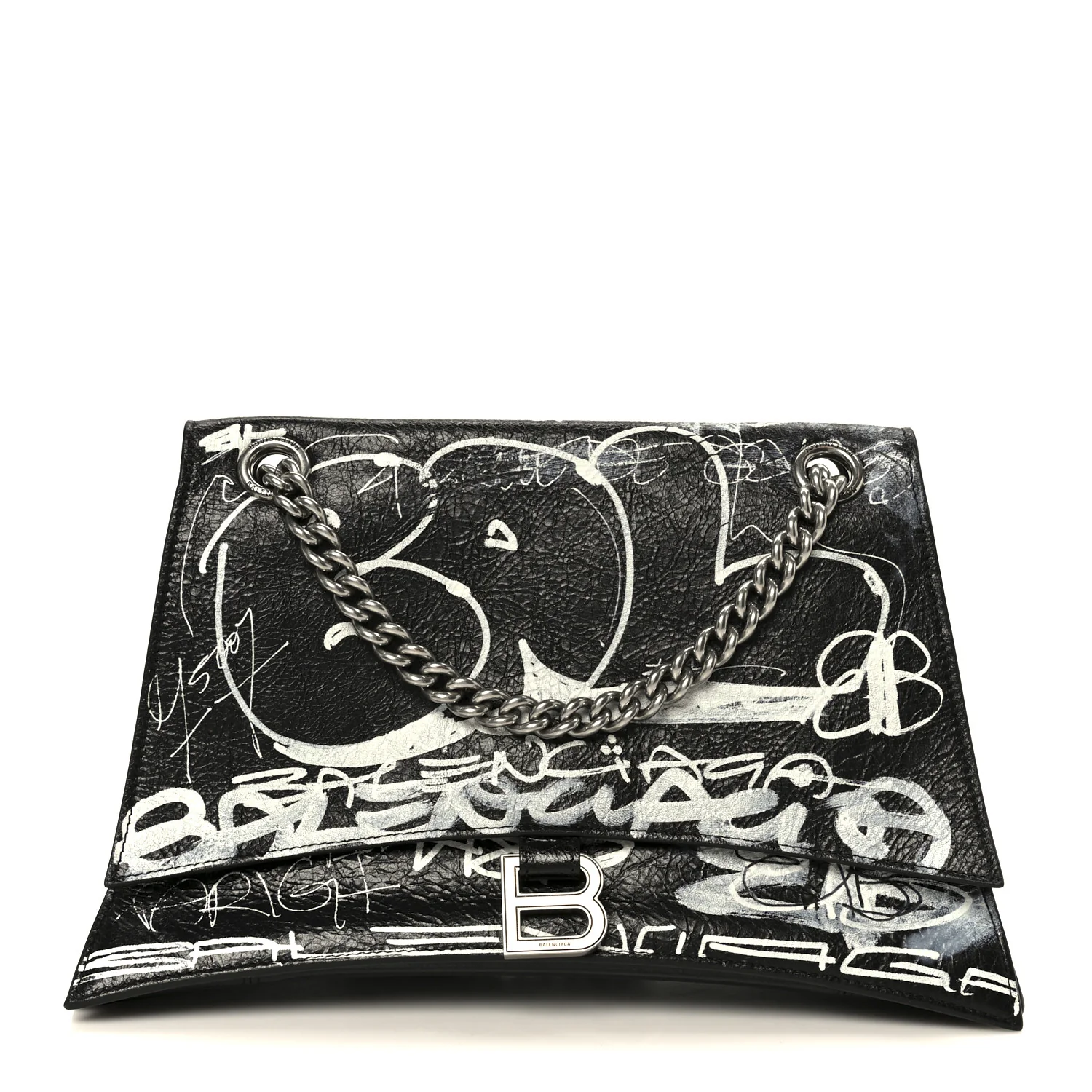 Agneau Arena Graffiti Medium Crush Chain Bag Black White