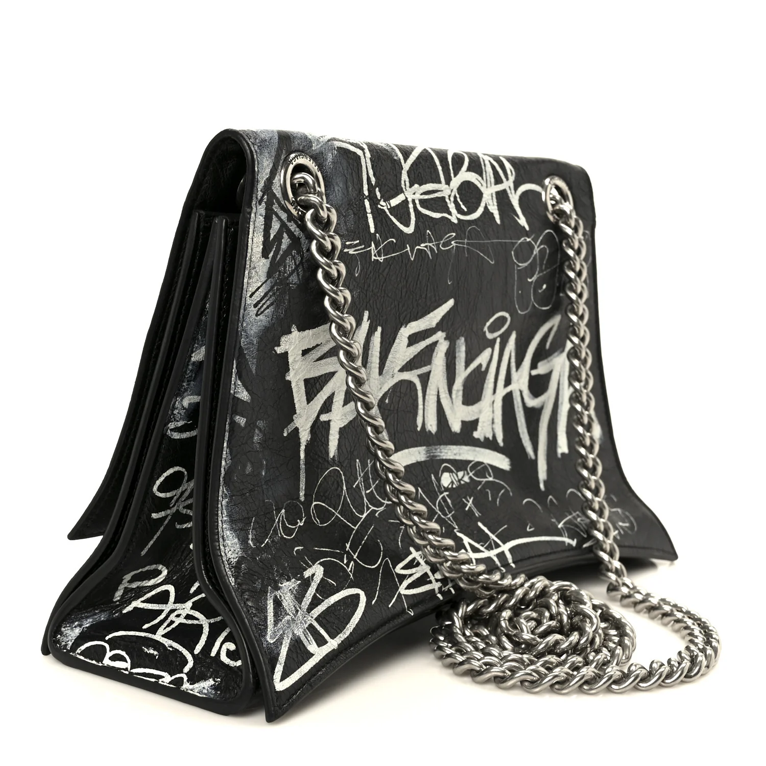 Agneau Arena Graffiti Medium Crush Chain Bag Black White - Image 3