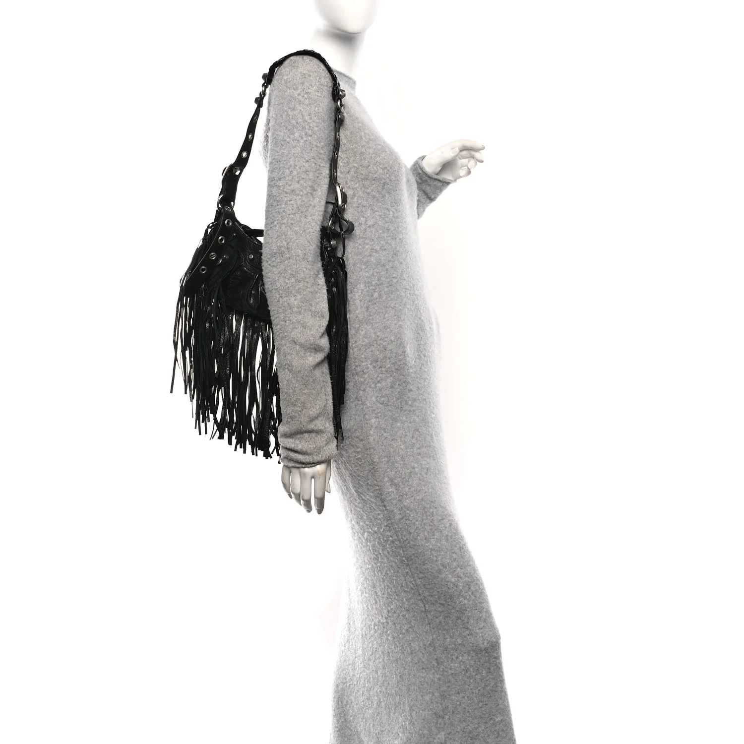 Agneau Arena Le Cagole Fringe Shoulder Bag XS Black - Image 2