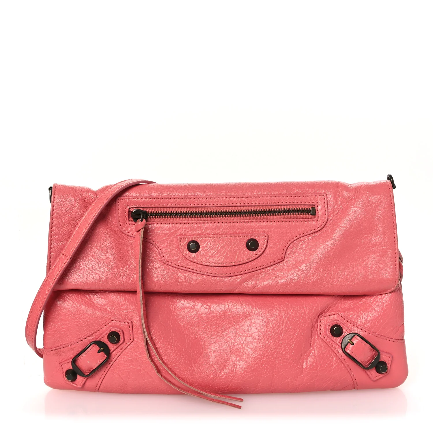 Agneau Classic Hardware Envelope Strap Clutch Rose Jaipur