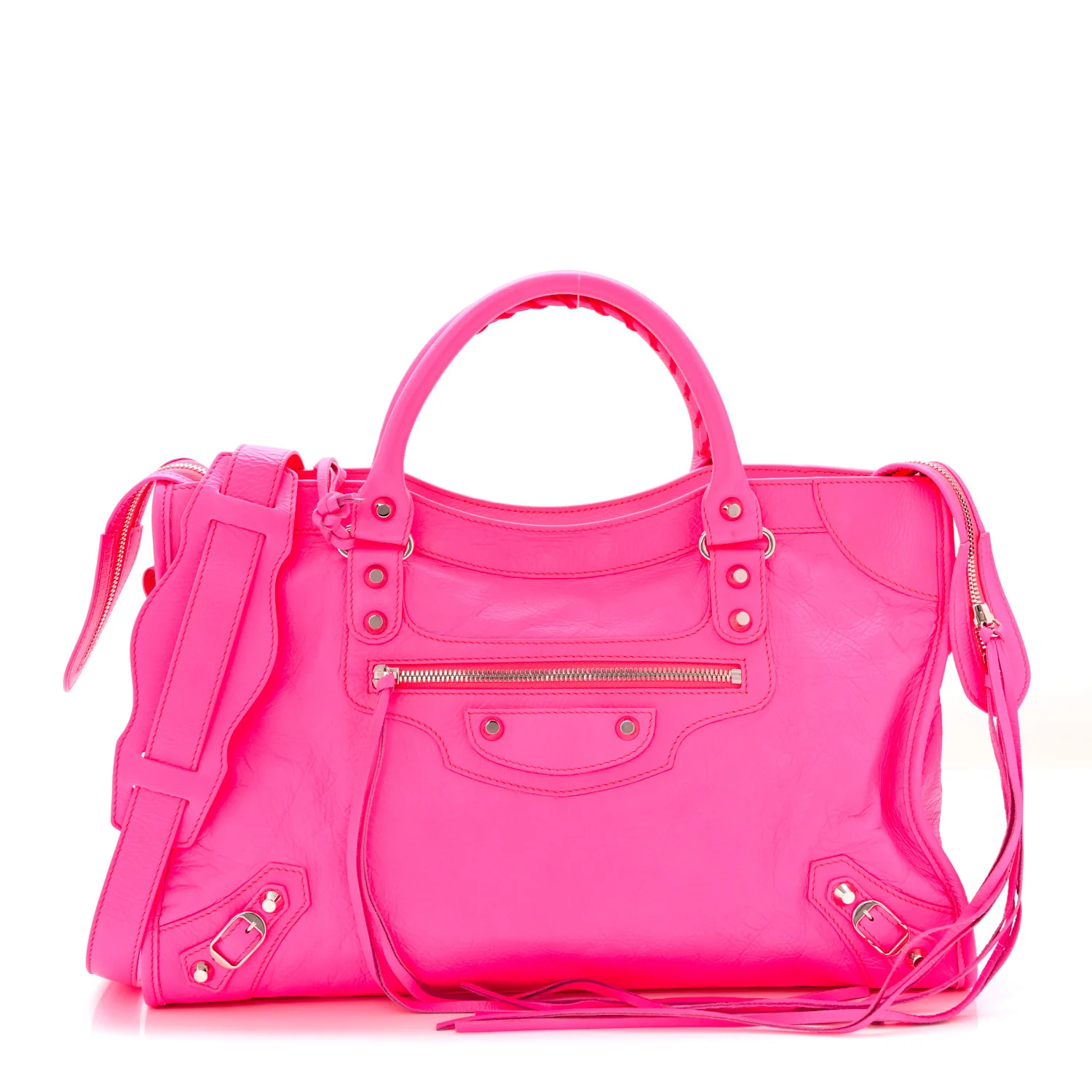 Agneau Classic Silver Hardware City Rose Fluo