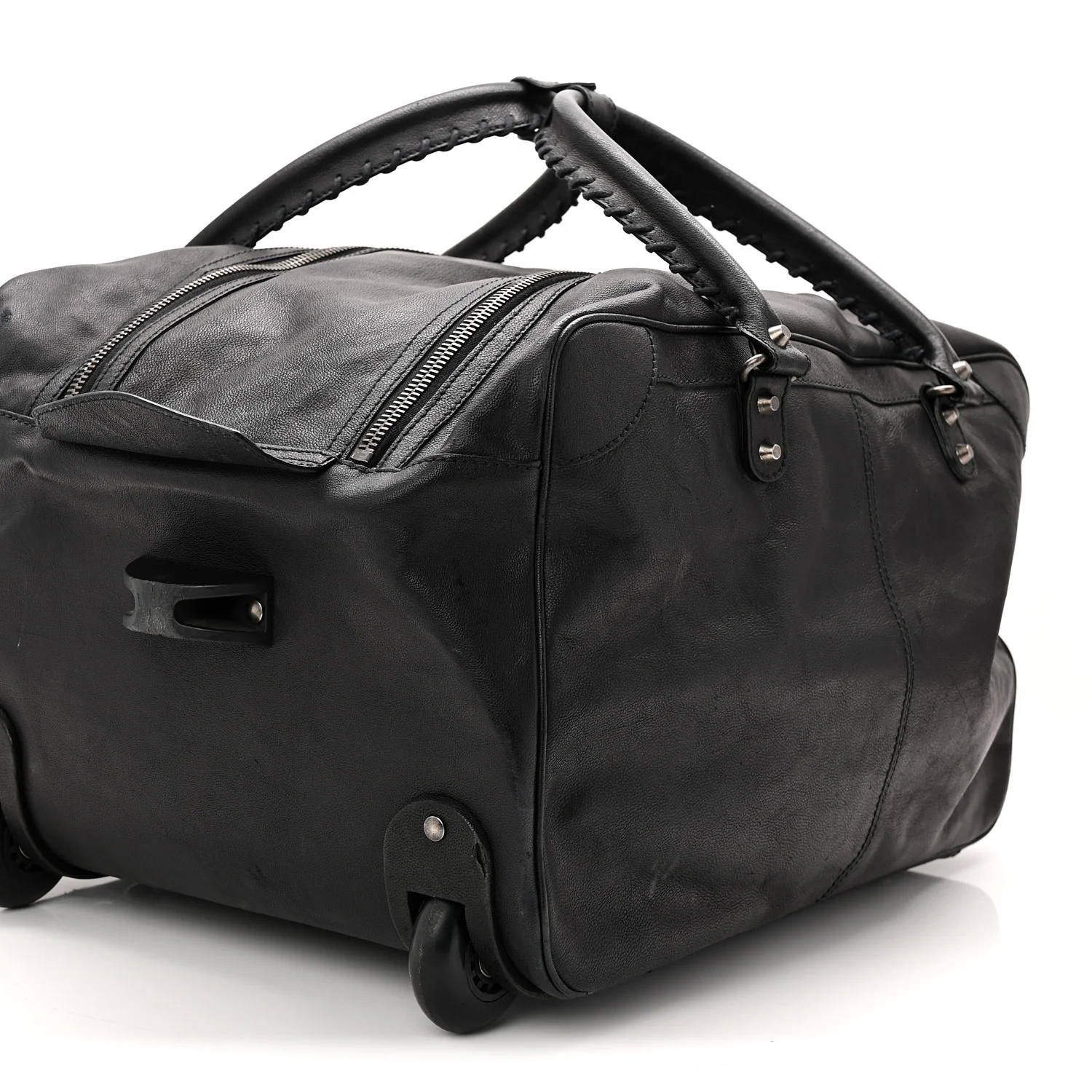 Agneau Silver Hardware Duffle Carry On Travel Bag Black - Image 9