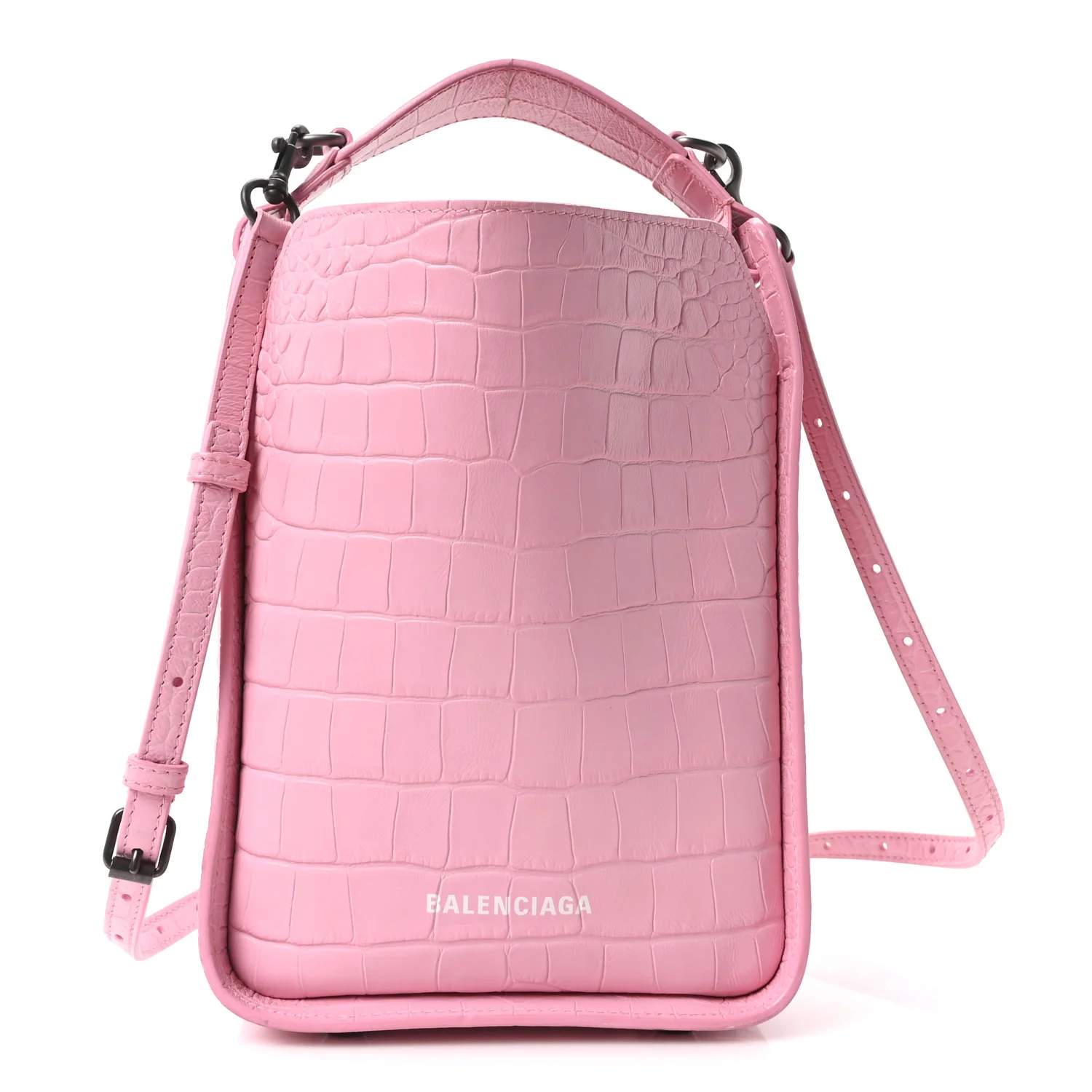Calfskin Logo Crocodile Embossed XS Tool 2.0 North-South Tote Candy Pink White