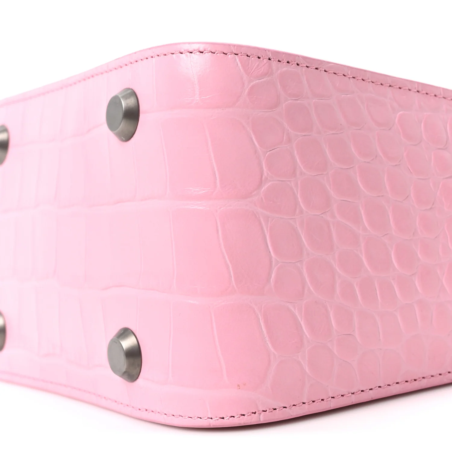 Calfskin Logo Crocodile Embossed XS Tool 2.0 North-South Tote Candy Pink White - Image 11