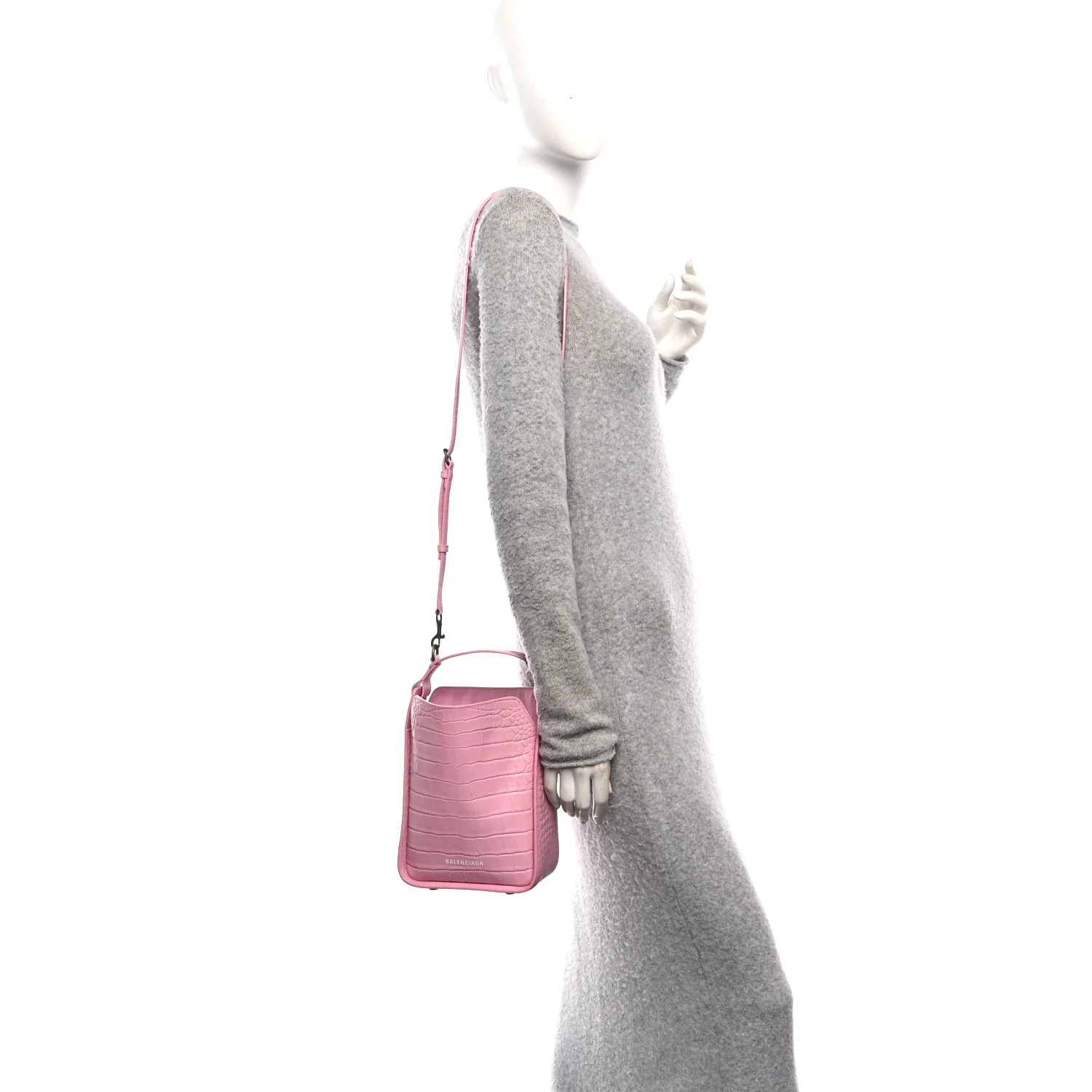 Calfskin Logo Crocodile Embossed XS Tool 2.0 North-South Tote Candy Pink White - Image 2
