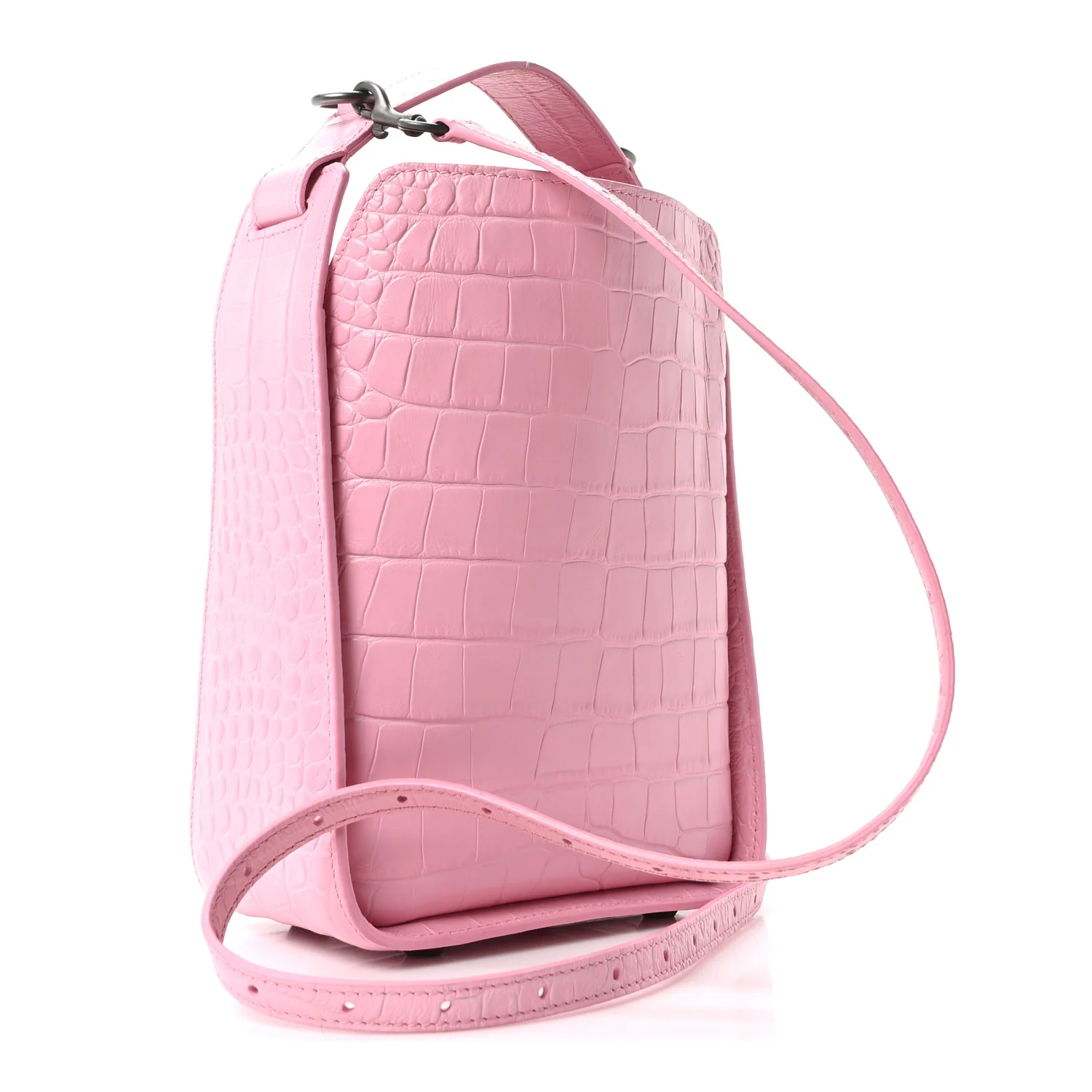 Calfskin Logo Crocodile Embossed XS Tool 2.0 North-South Tote Candy Pink White - Image 4