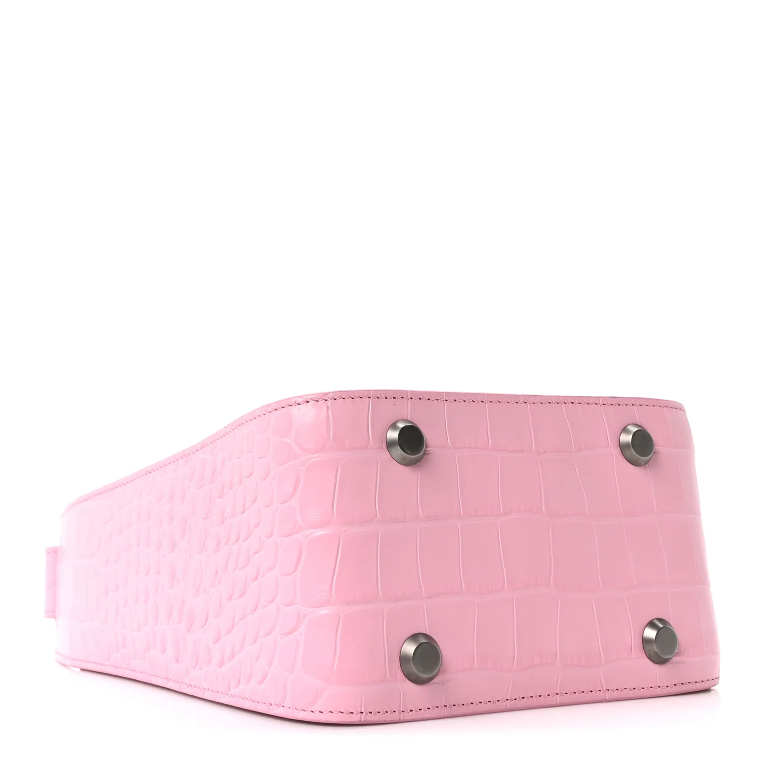 Calfskin Logo Crocodile Embossed XS Tool 2.0 North-South Tote Candy Pink White - Image 5