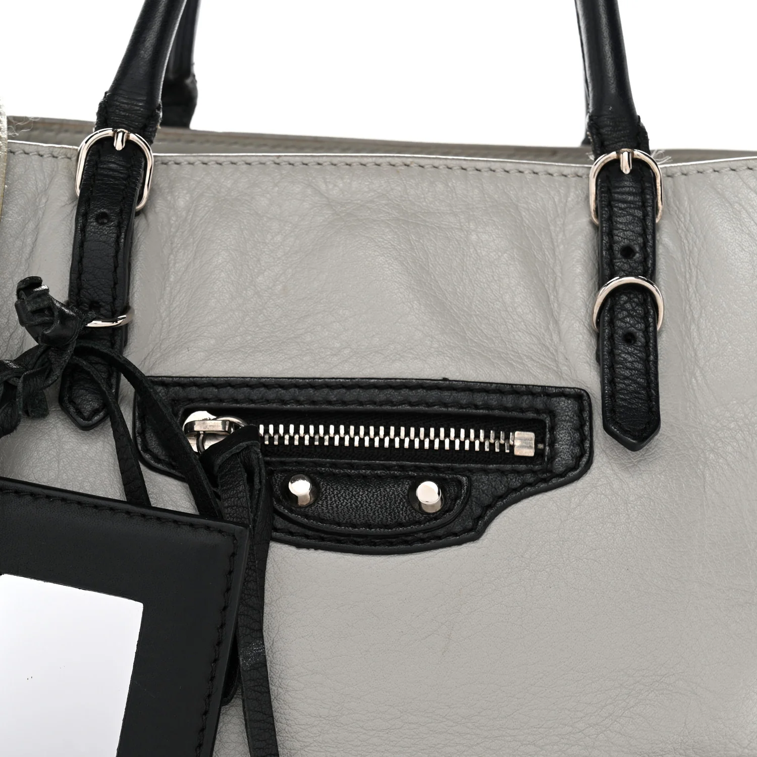Calfskin Papier Mini A4 Zip Around Tote Grey Black - Image 7