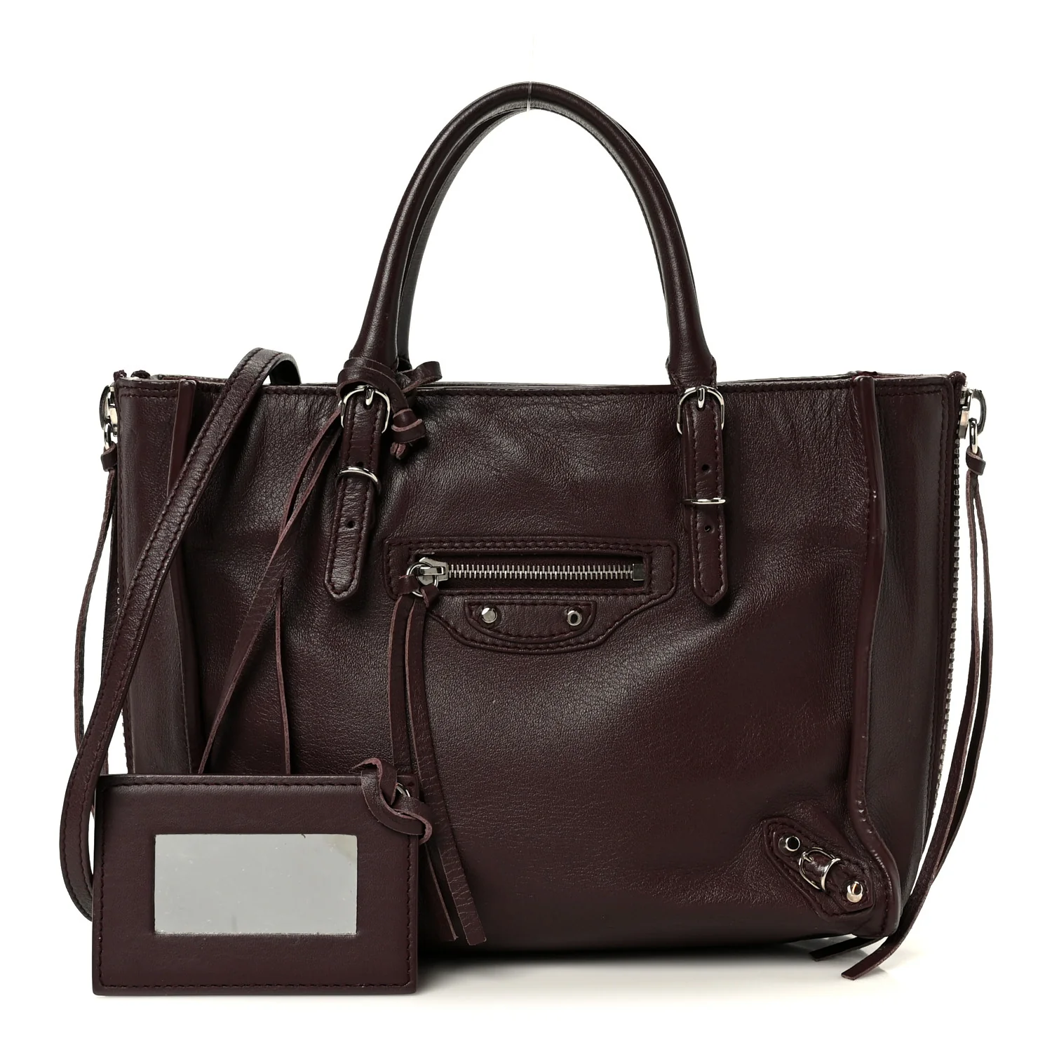 Calfskin Papier Mini A4 Zip Around Tote Rouge Aubergine - Image 3