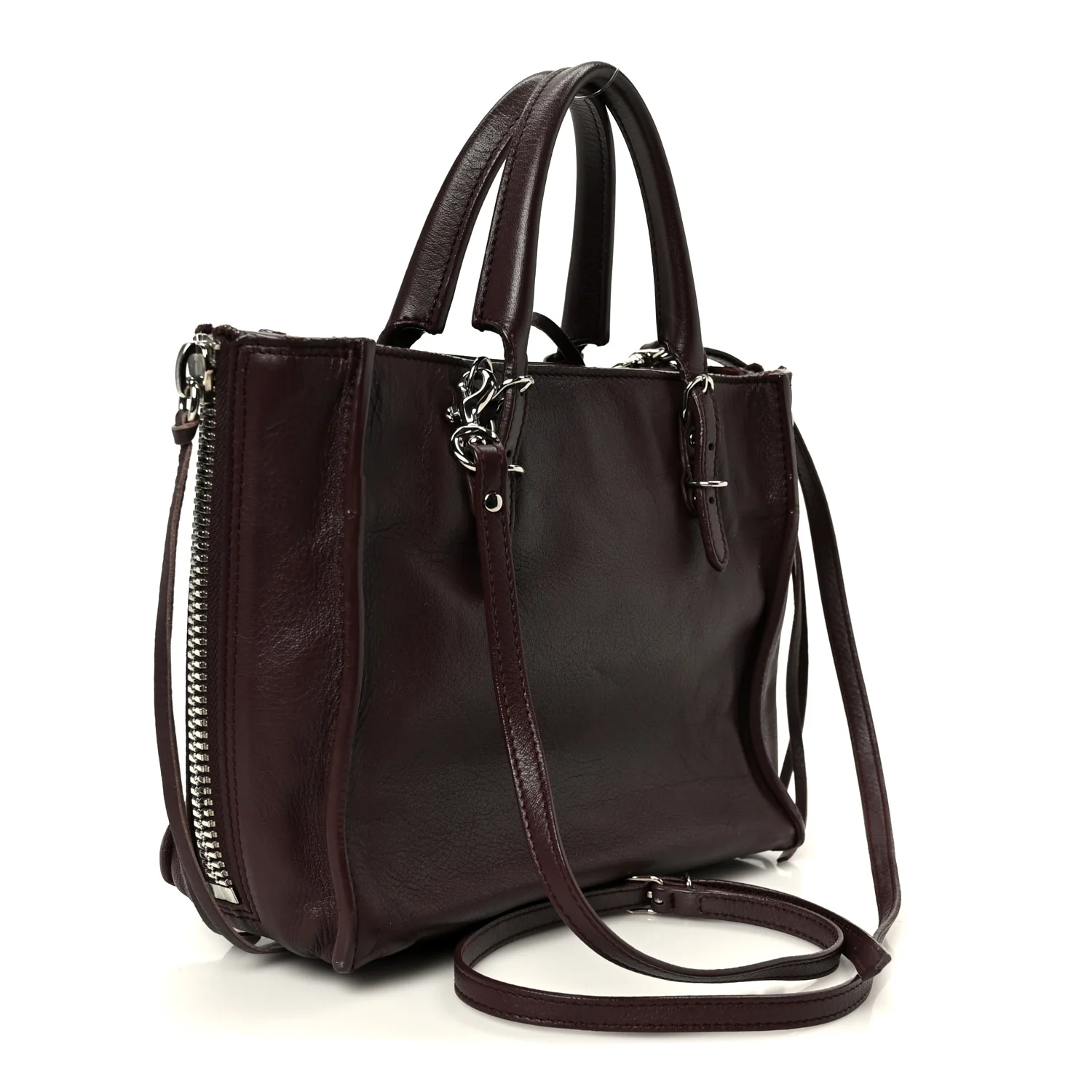 Calfskin Papier Mini A4 Zip Around Tote Rouge Aubergine - Image 4
