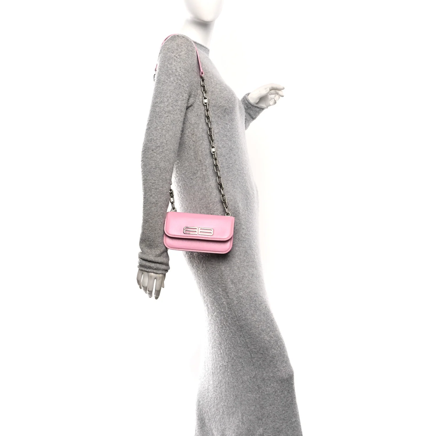 Calfskin Stripe Embossed Gossip Chain Bag XS Candy Pink - Image 2