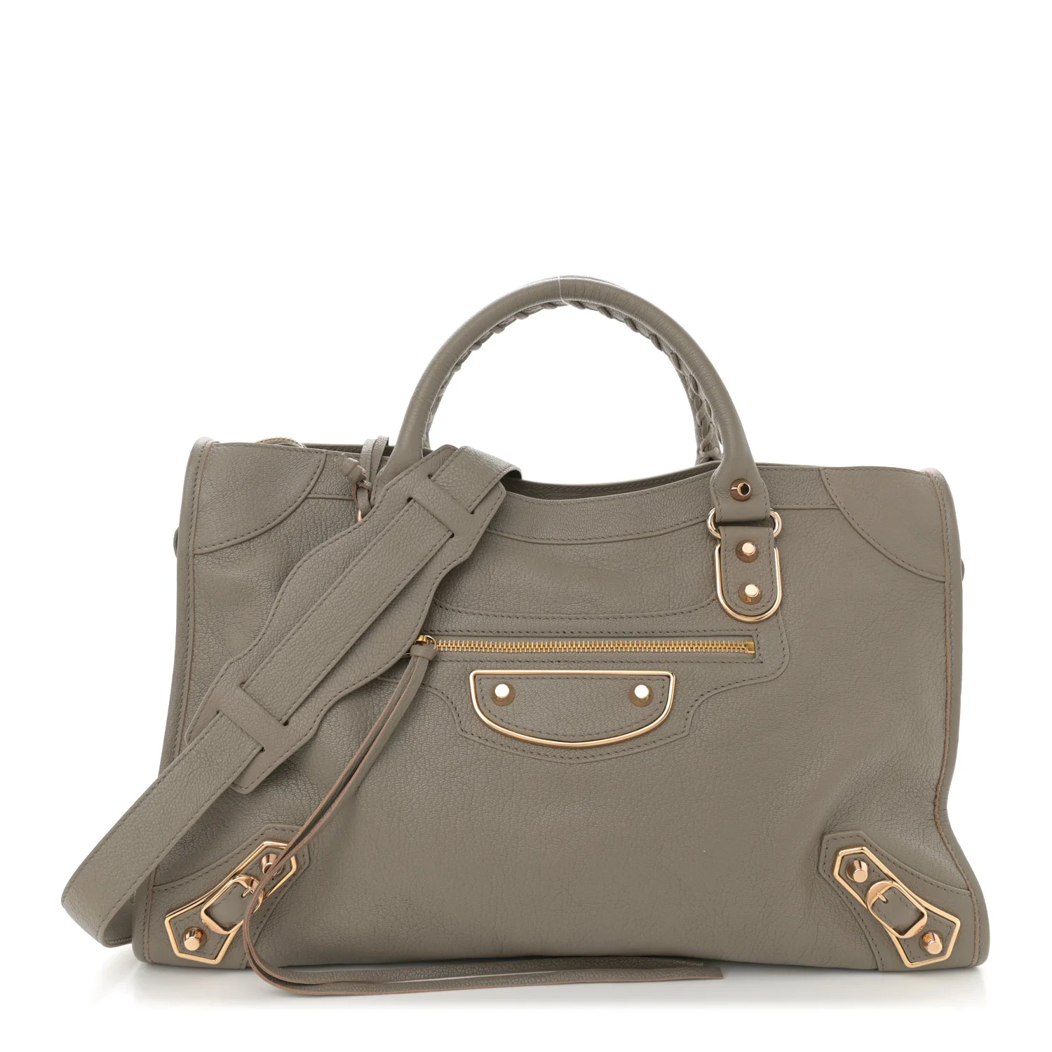 Chevre Gold Metallic Edge Hardware City Gris Taupe