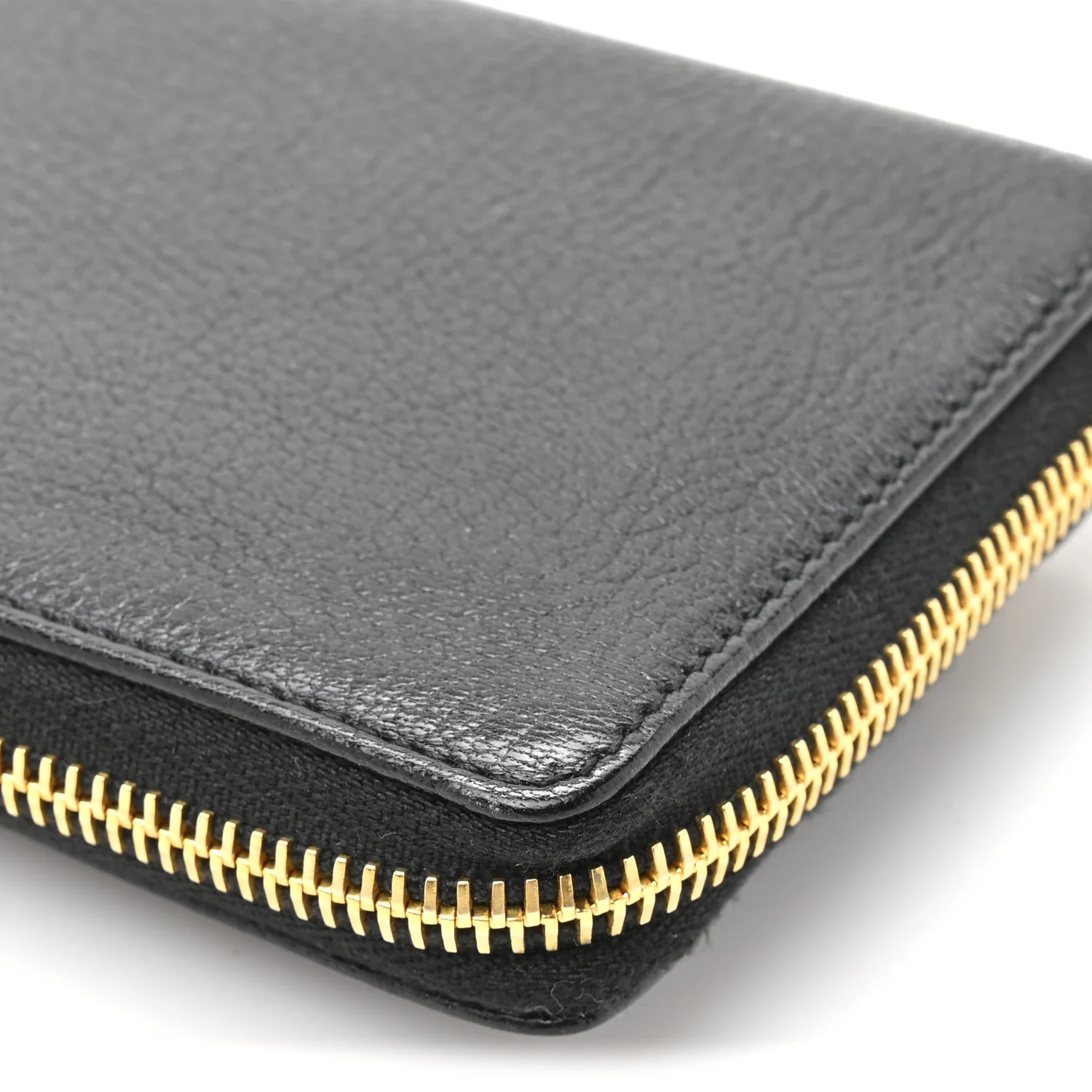 Chevre Gold Metallic Edge Hardware Continental Zip Around Wallet Black - Image 10
