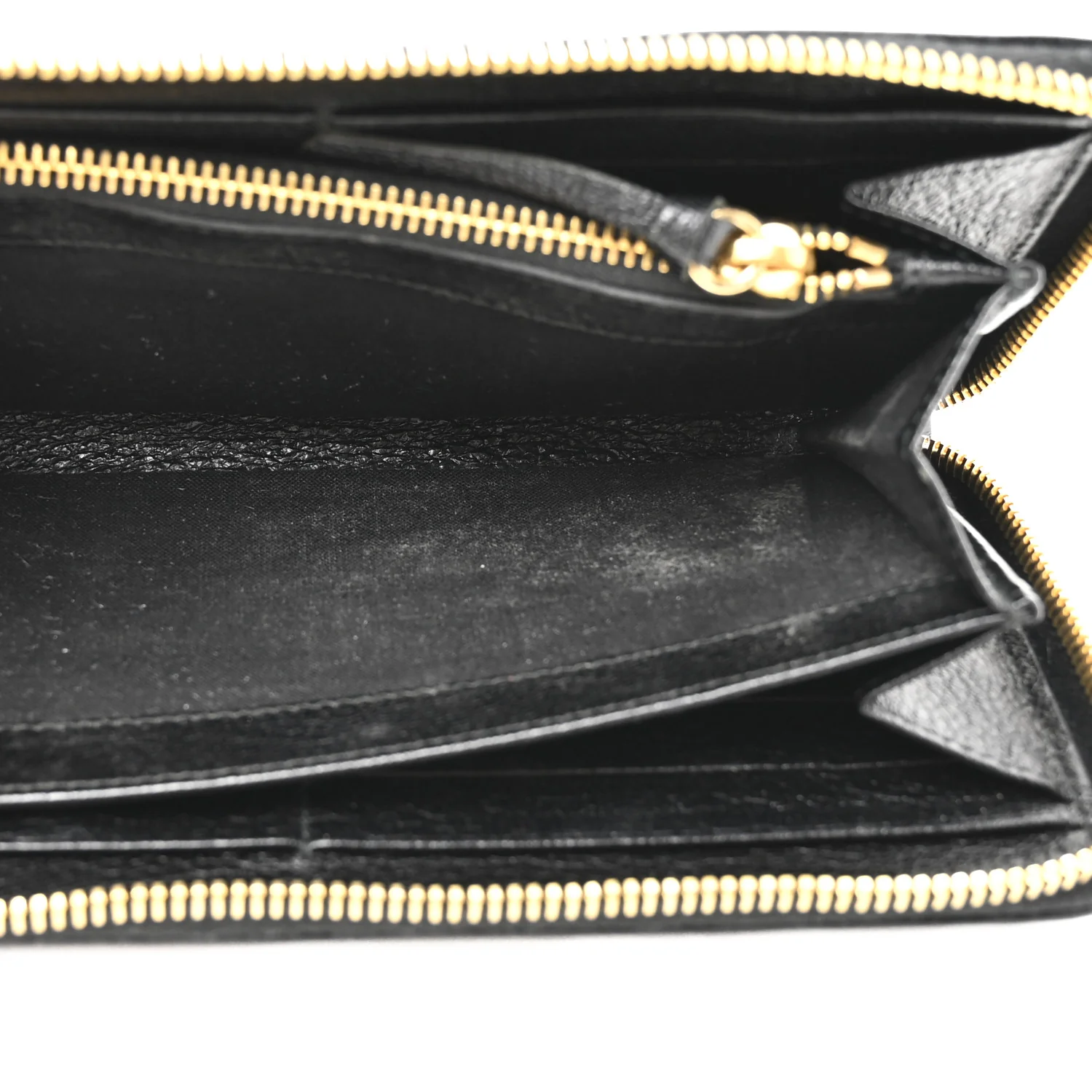 Chevre Gold Metallic Edge Hardware Continental Zip Around Wallet Black - Image 6