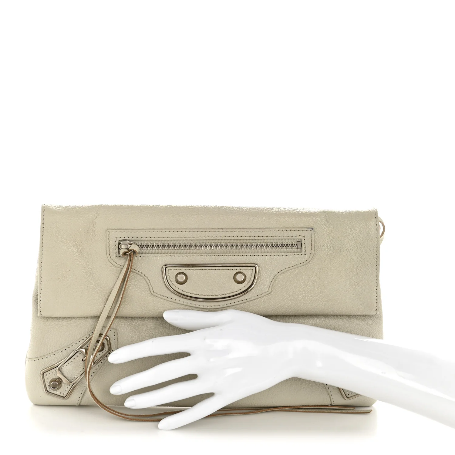 Chevre Silver Metallic Edge Hardware Envelope Clutch Gris Glace - Image 2