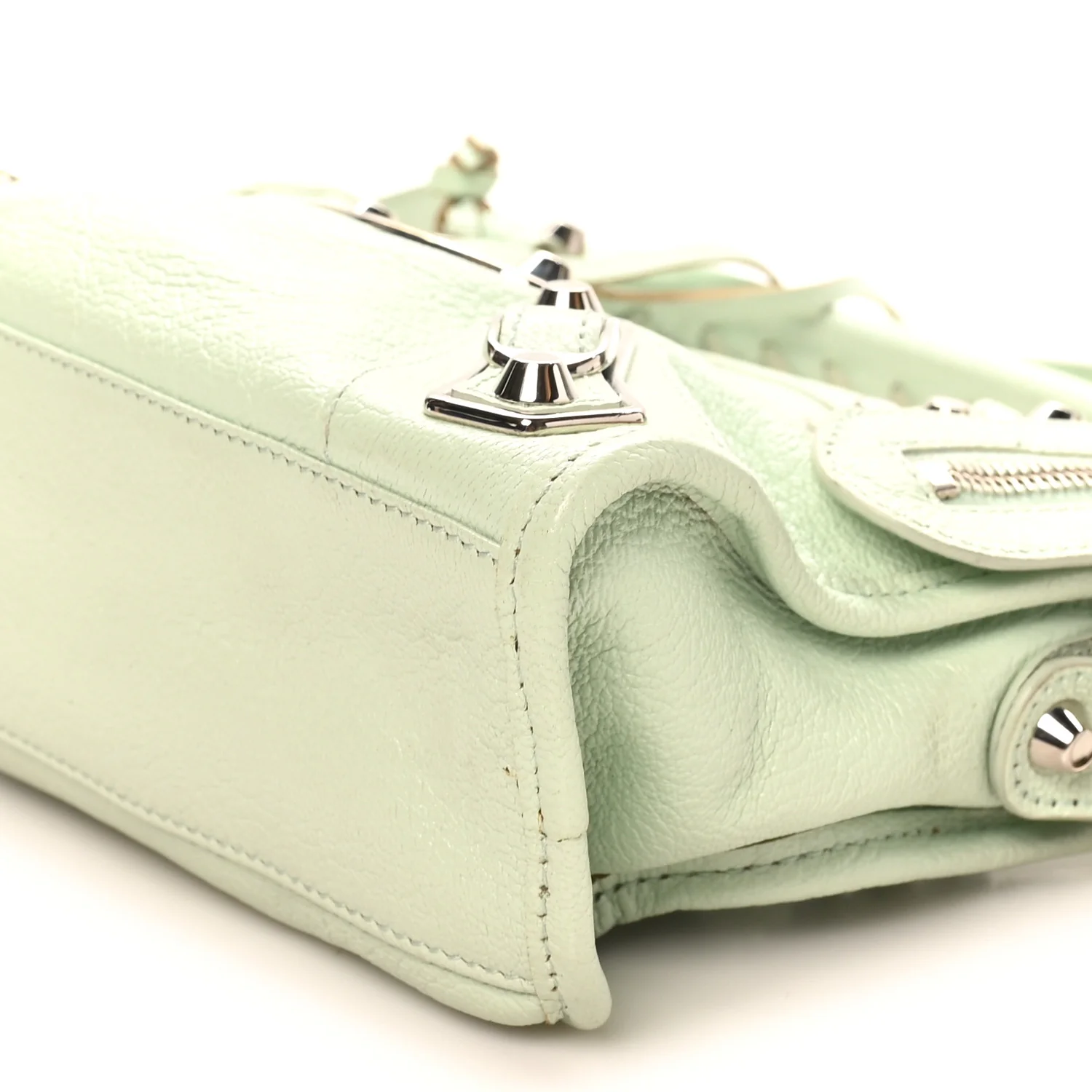 Chevre Silver Metallic Edge Hardware Mini City Vert Anis - Image 11