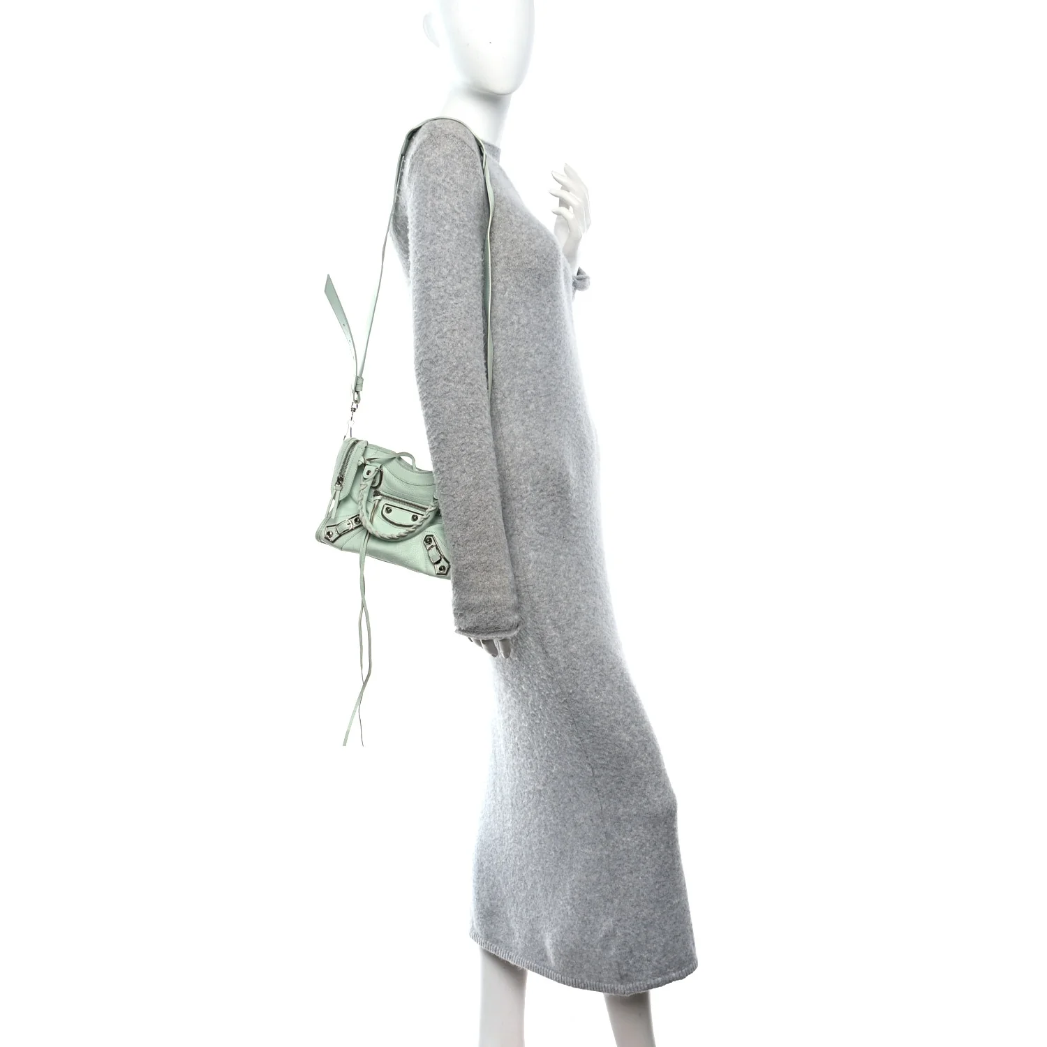 Chevre Silver Metallic Edge Hardware Mini City Vert Anis - Image 2