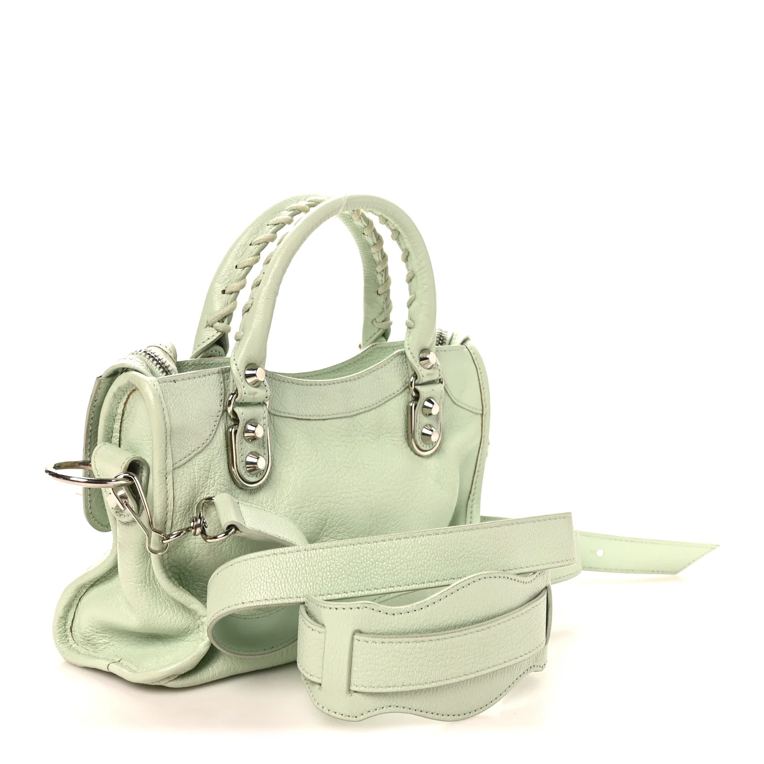 Chevre Silver Metallic Edge Hardware Mini City Vert Anis - Image 4