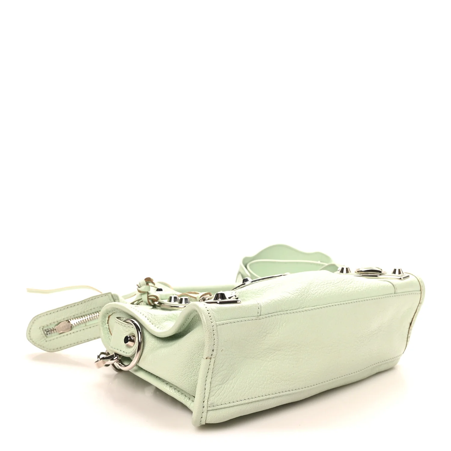 Chevre Silver Metallic Edge Hardware Mini City Vert Anis - Image 5