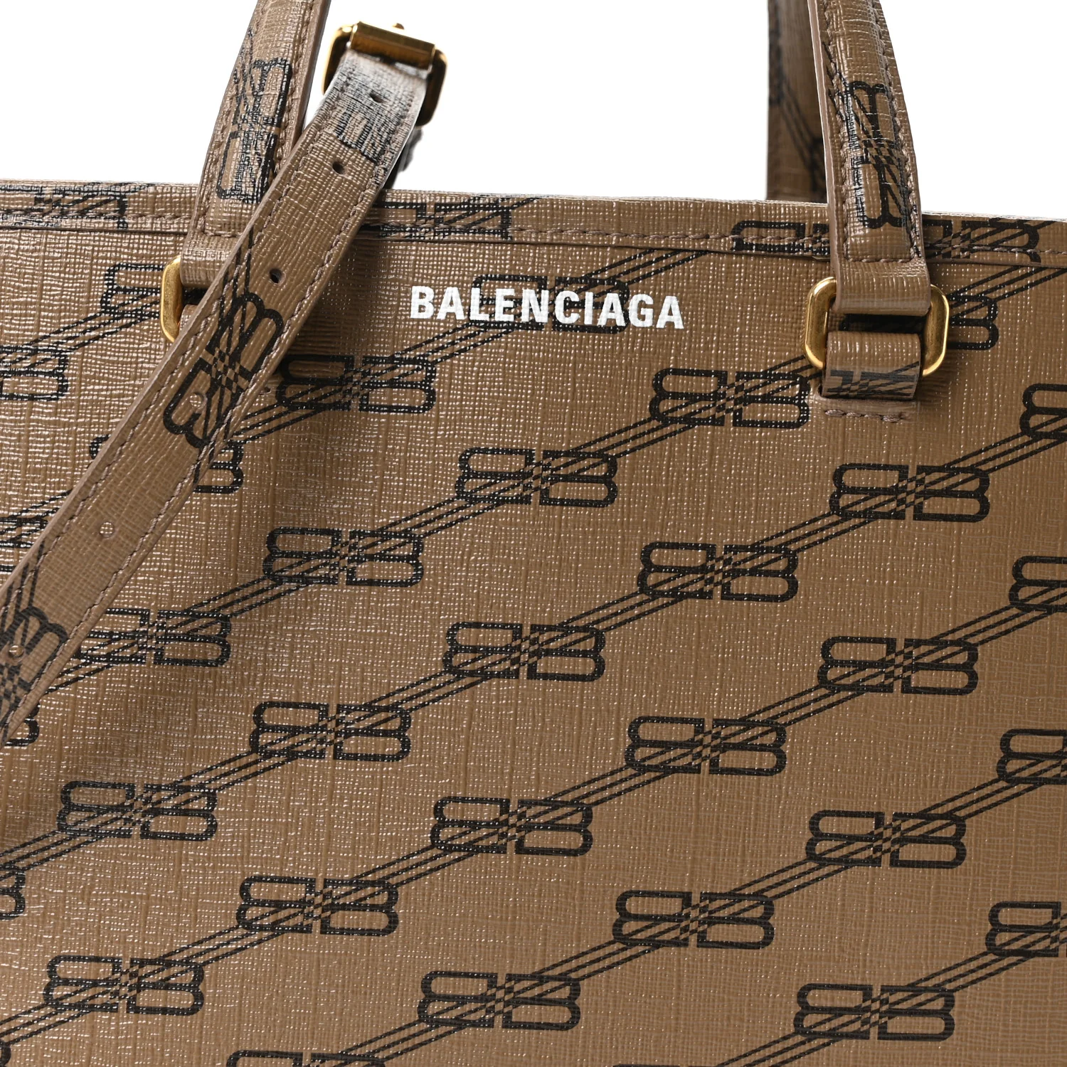 Coated Canvas BB Monogram Small Signature East West Shopper Bag Beige Brown - Image 8