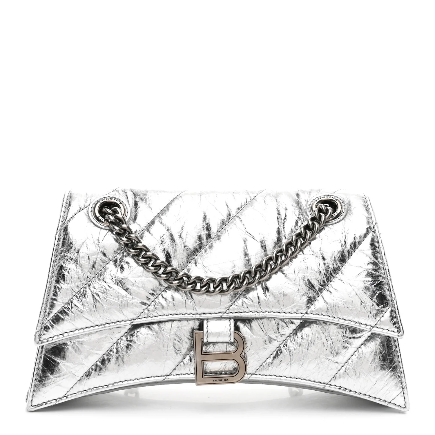 Crushed Calfskin Quilted Small Crush Chain Bag Silver
